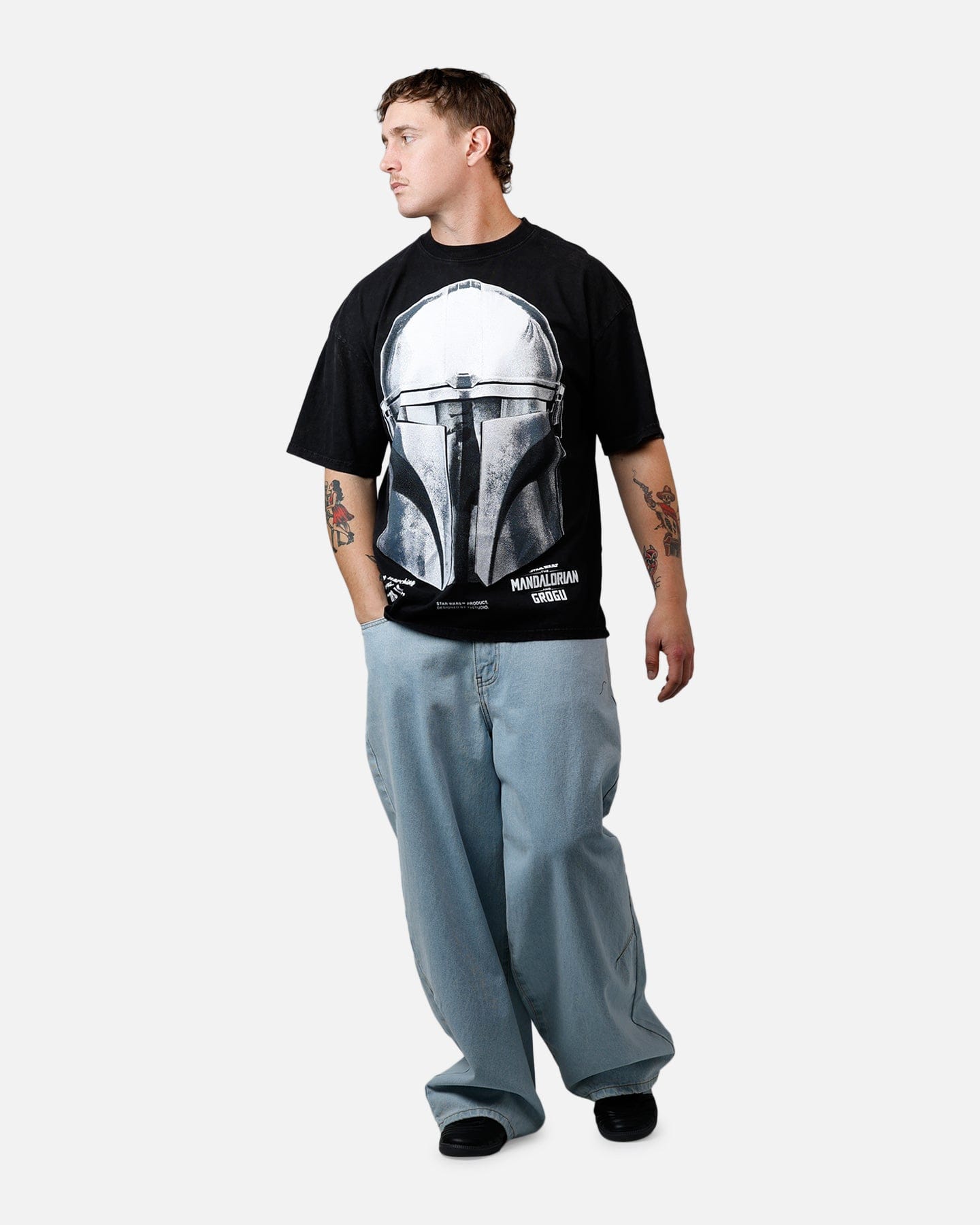 73studio Star Wars Stand Off Glitter T - Shirt Black Acidwash