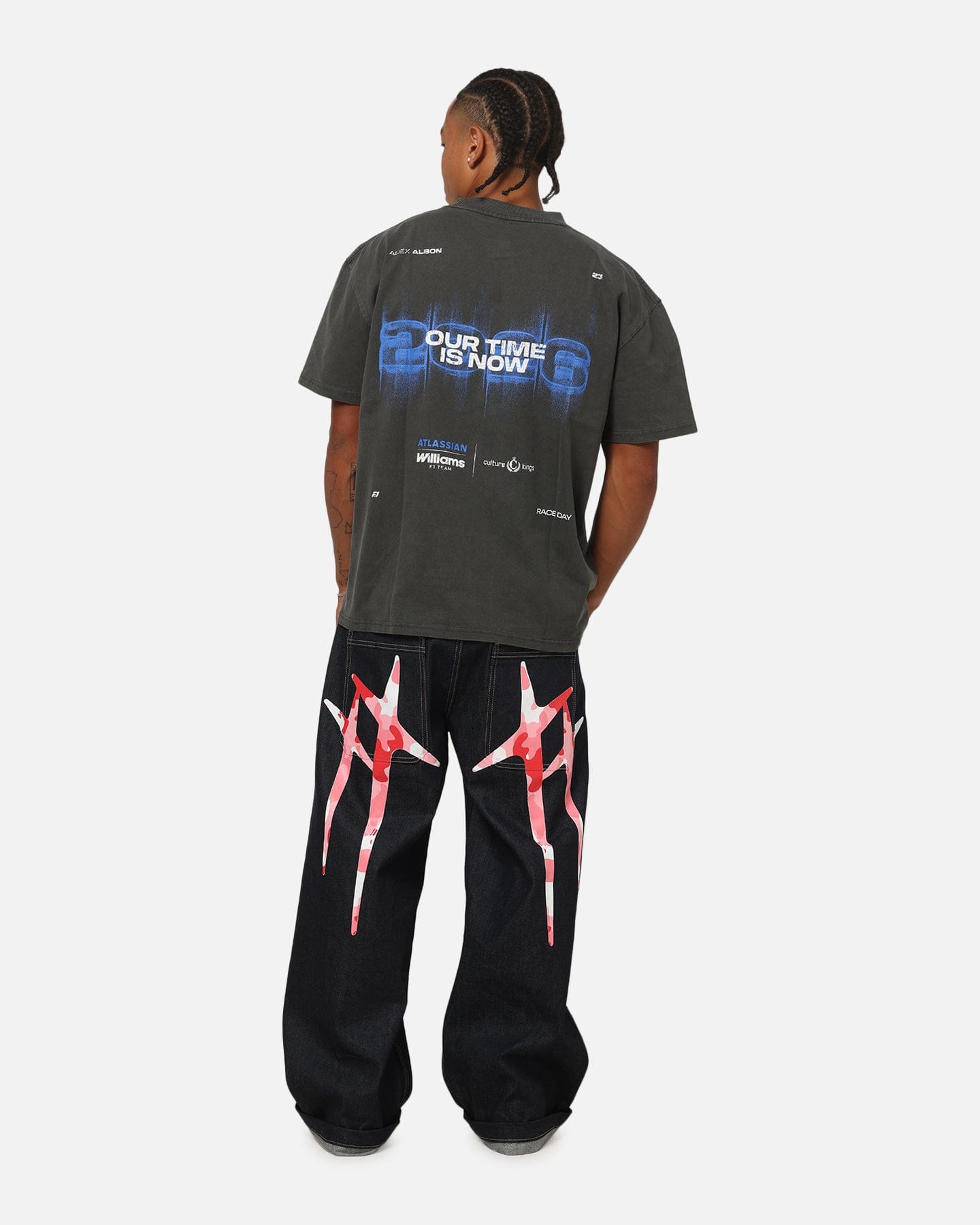 Team Culture Kings x Atlassian Williams F1 Team Alex Albon T - Shirt Black Acidwash