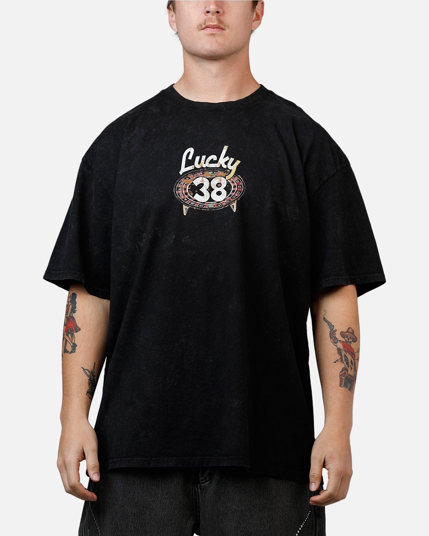 73studio x Fallout: New Vegas Lucky 38 T - Shirt Black Acidwash