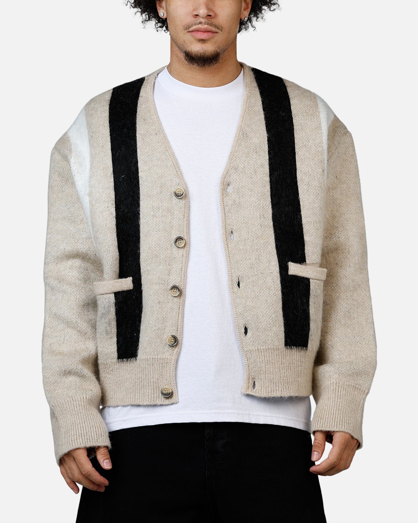 MNML Striped Mohair Cardigan Sweater Tan