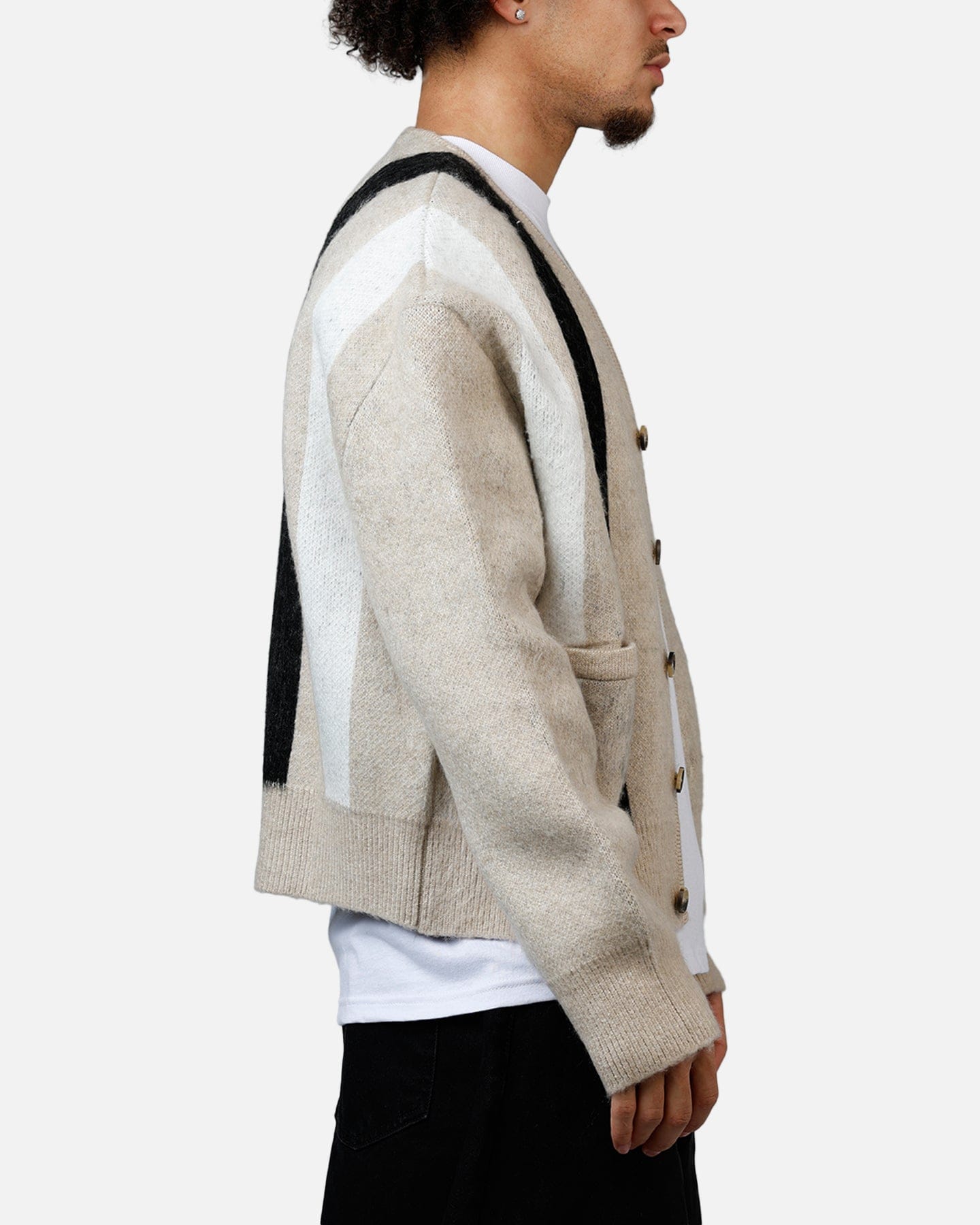 MNML Striped Mohair Cardigan Sweater Tan