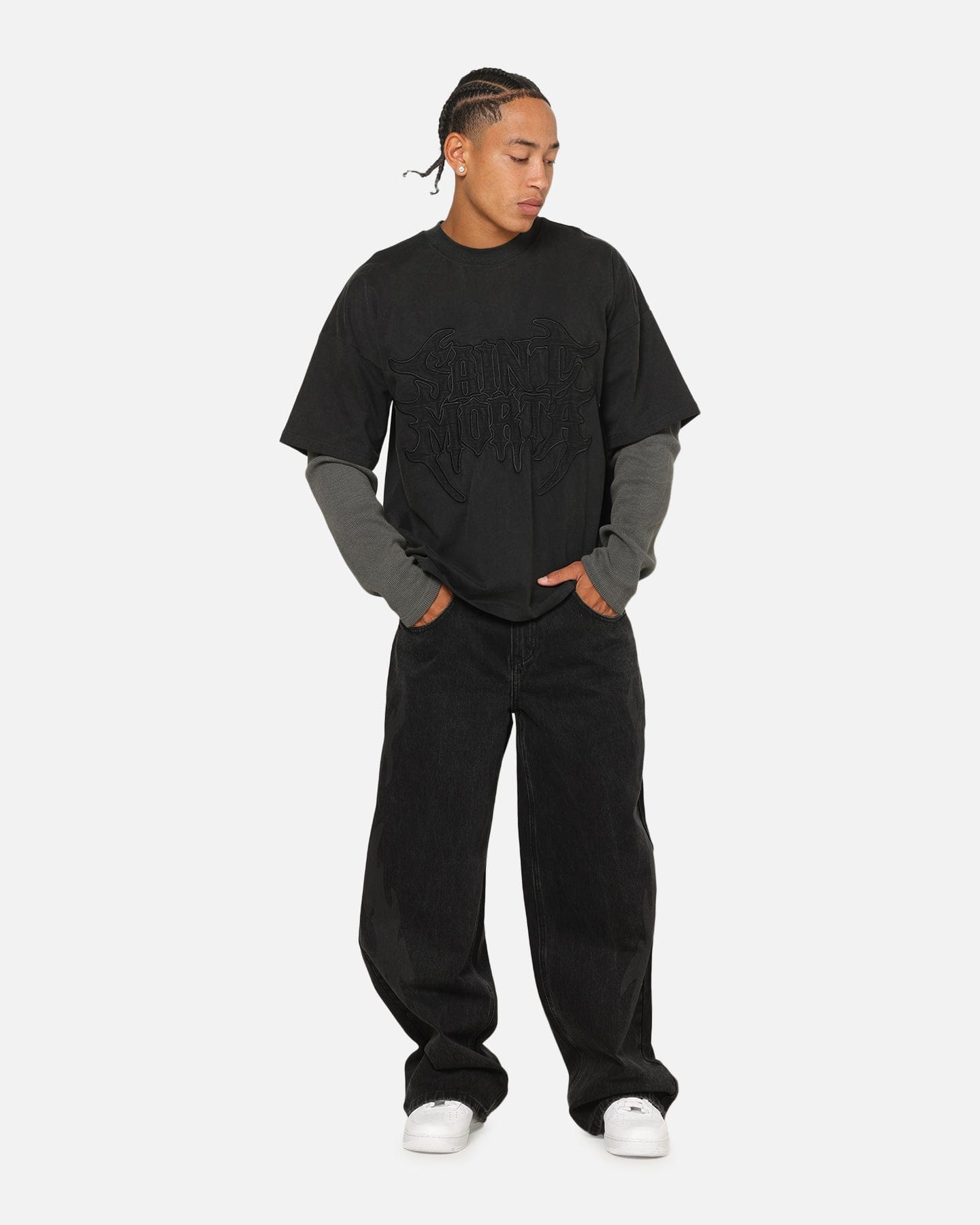 Saint Morta Crested Wing Long Sleeve Layered T - Shirt Vintage Black