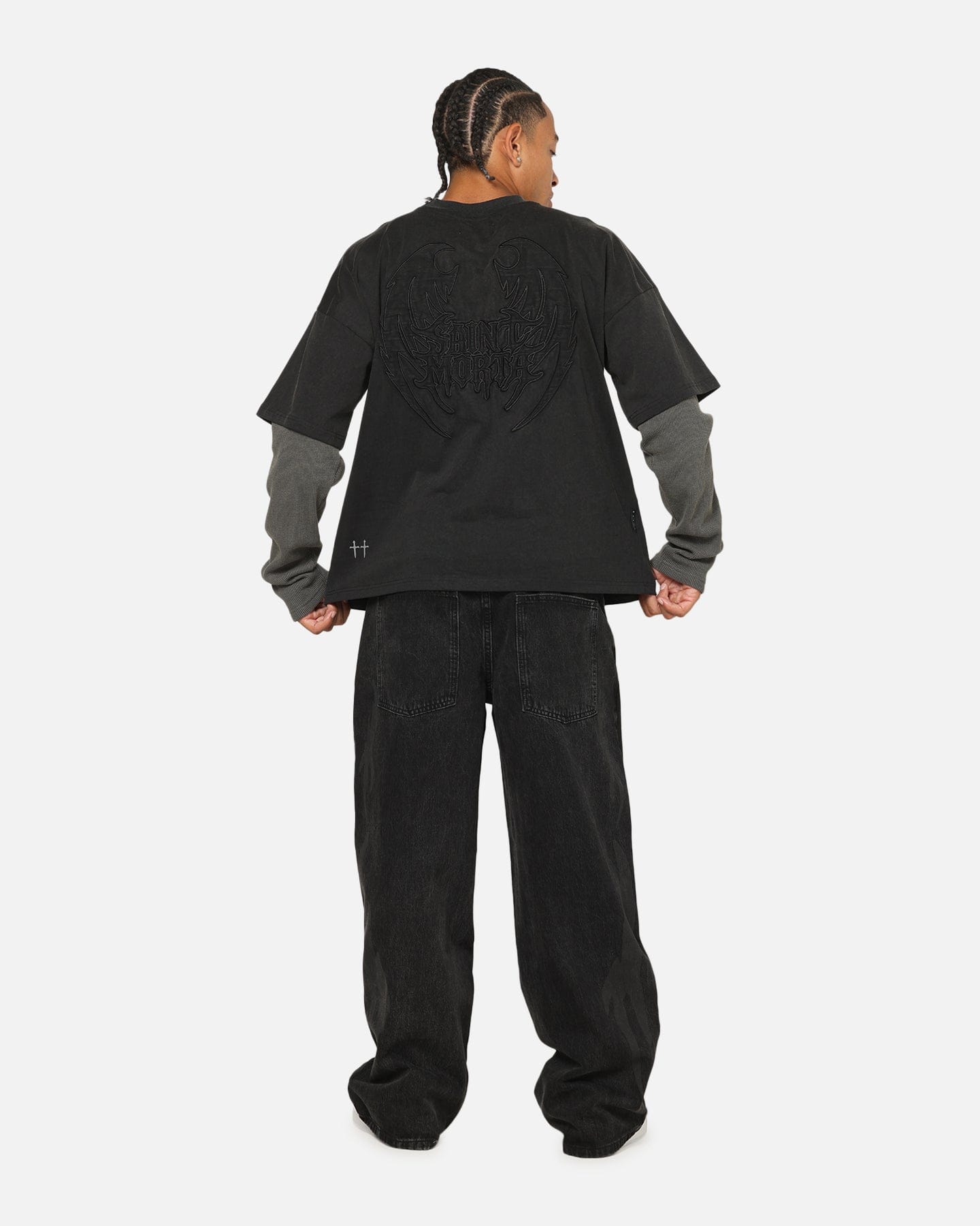 Saint Morta Crested Wing Long Sleeve Layered T - Shirt Vintage Black