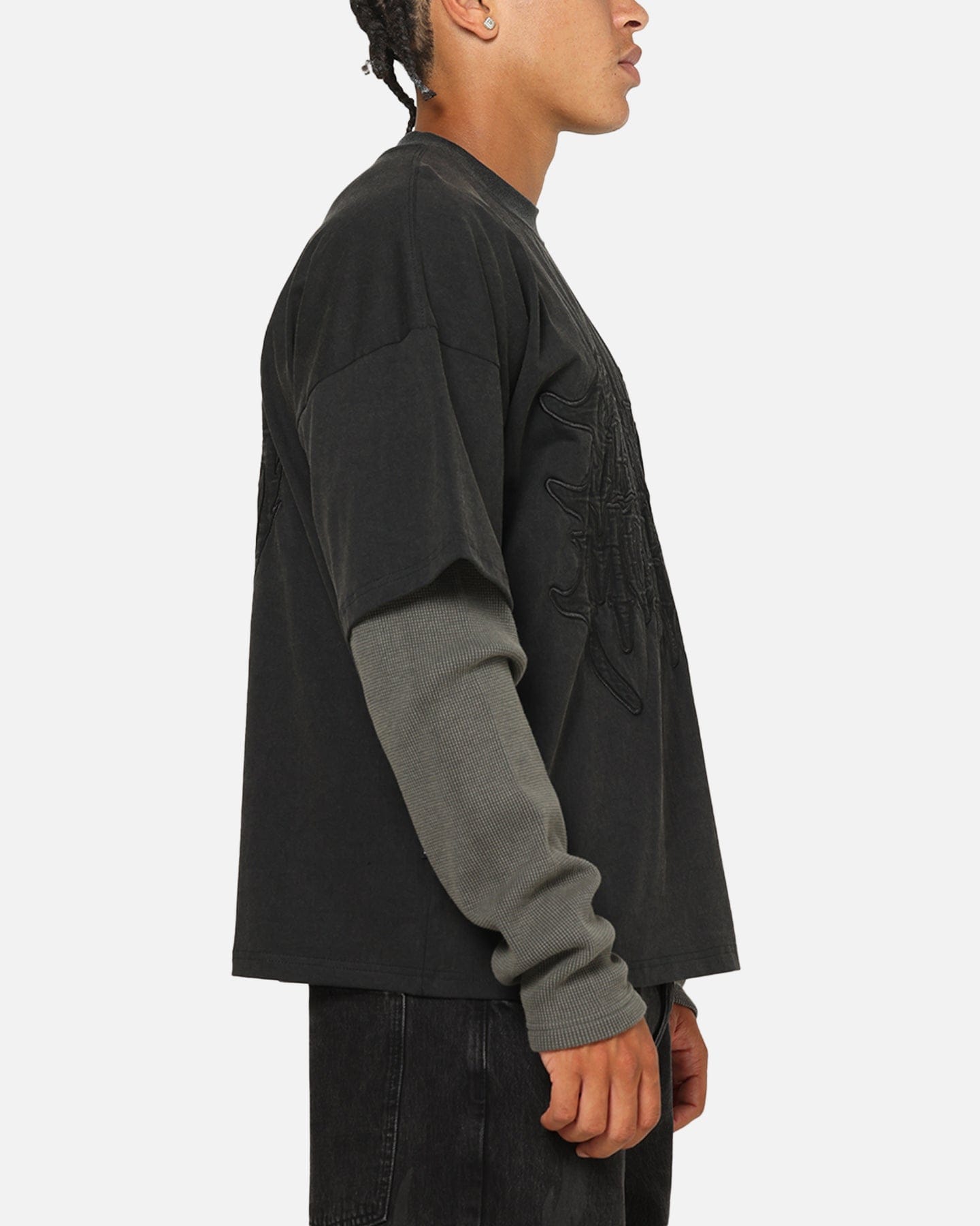 Saint Morta Crested Wing Long Sleeve Layered T - Shirt Vintage Black
