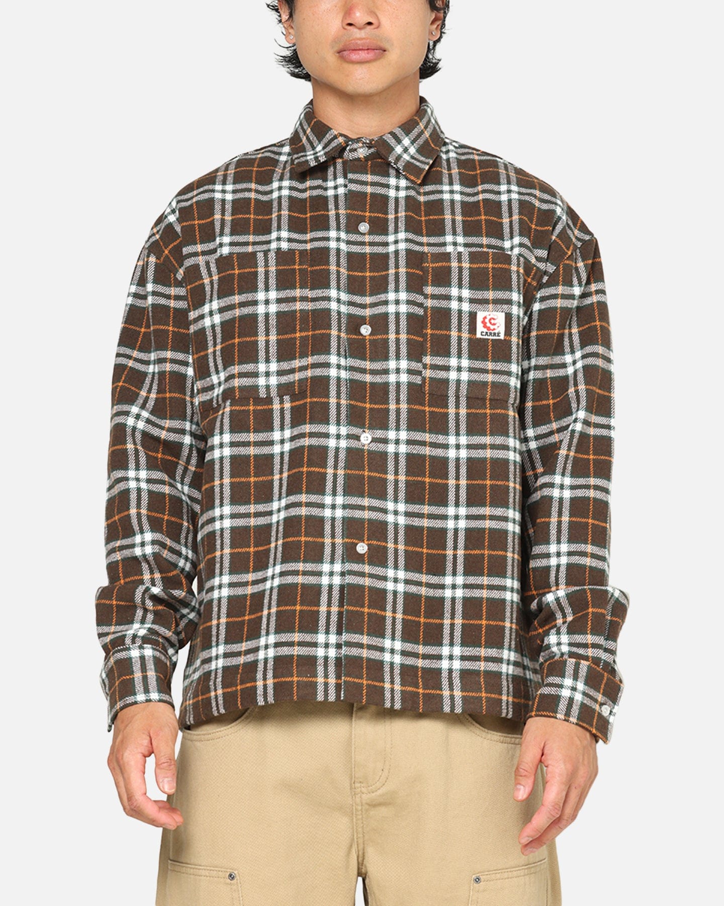 Carre Workwear Long Sleeve Button Up Shirt Brown - Plaid