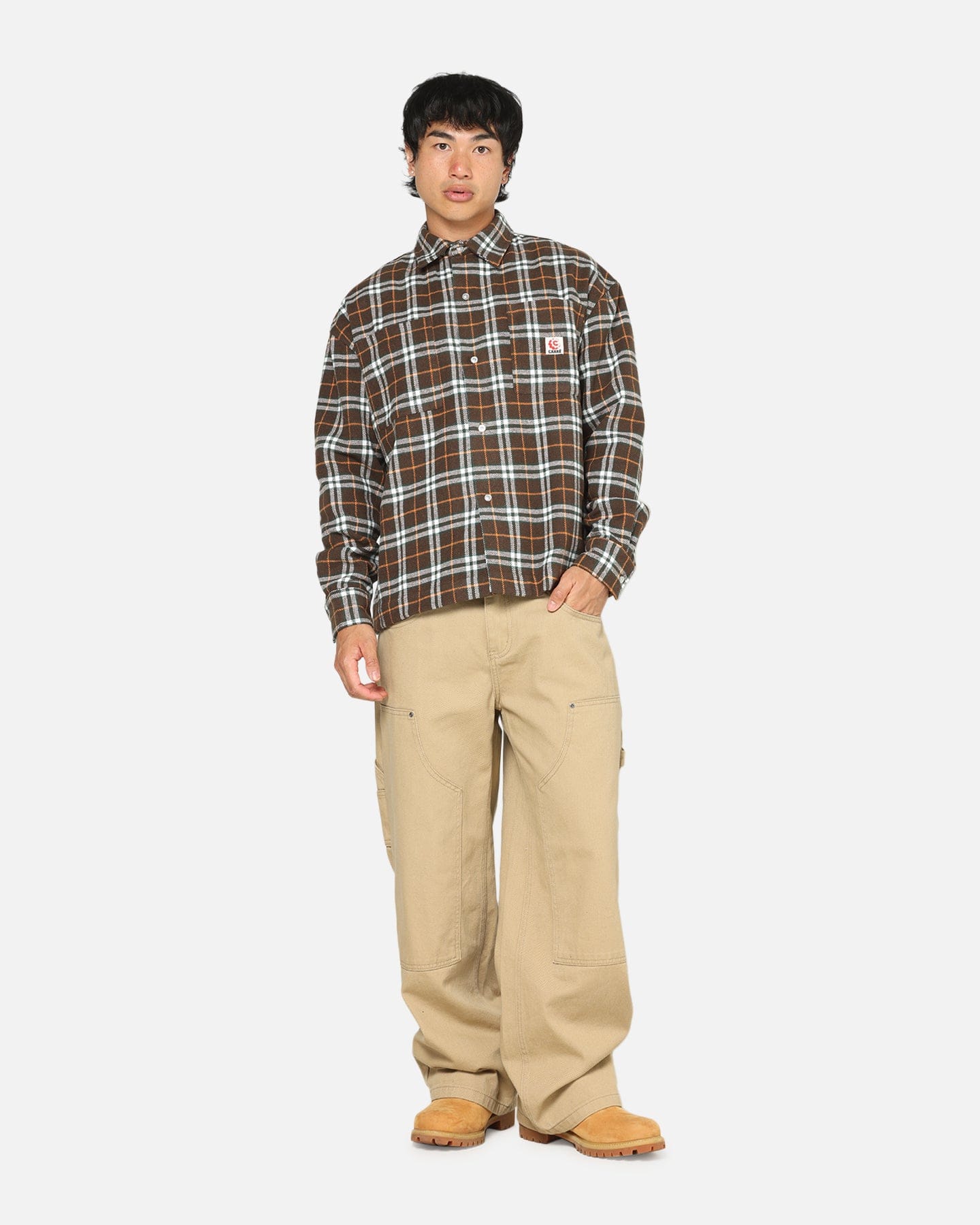 Carre Workwear Long Sleeve Button Up Shirt Brown - Plaid