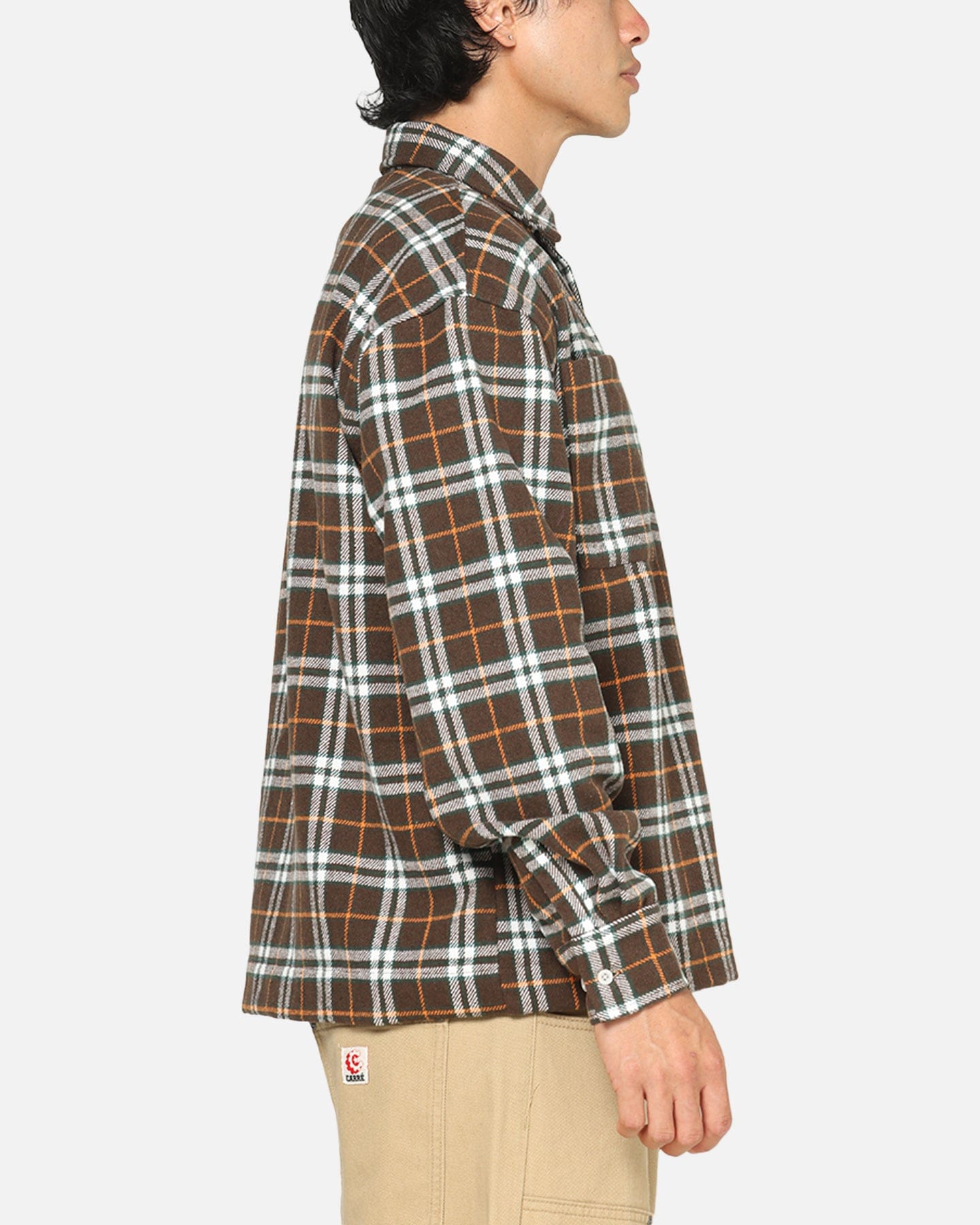 Carre Workwear Long Sleeve Button Up Shirt Brown - Plaid