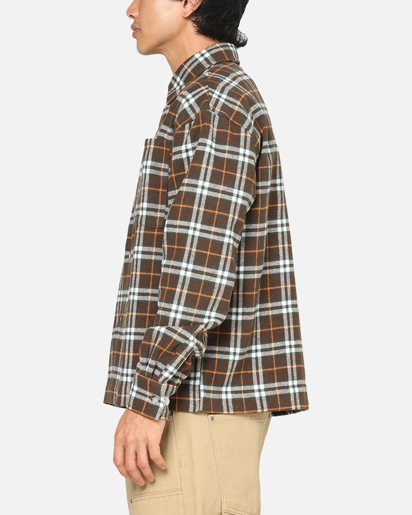 Carre Workwear Long Sleeve Button Up Shirt Brown - Plaid