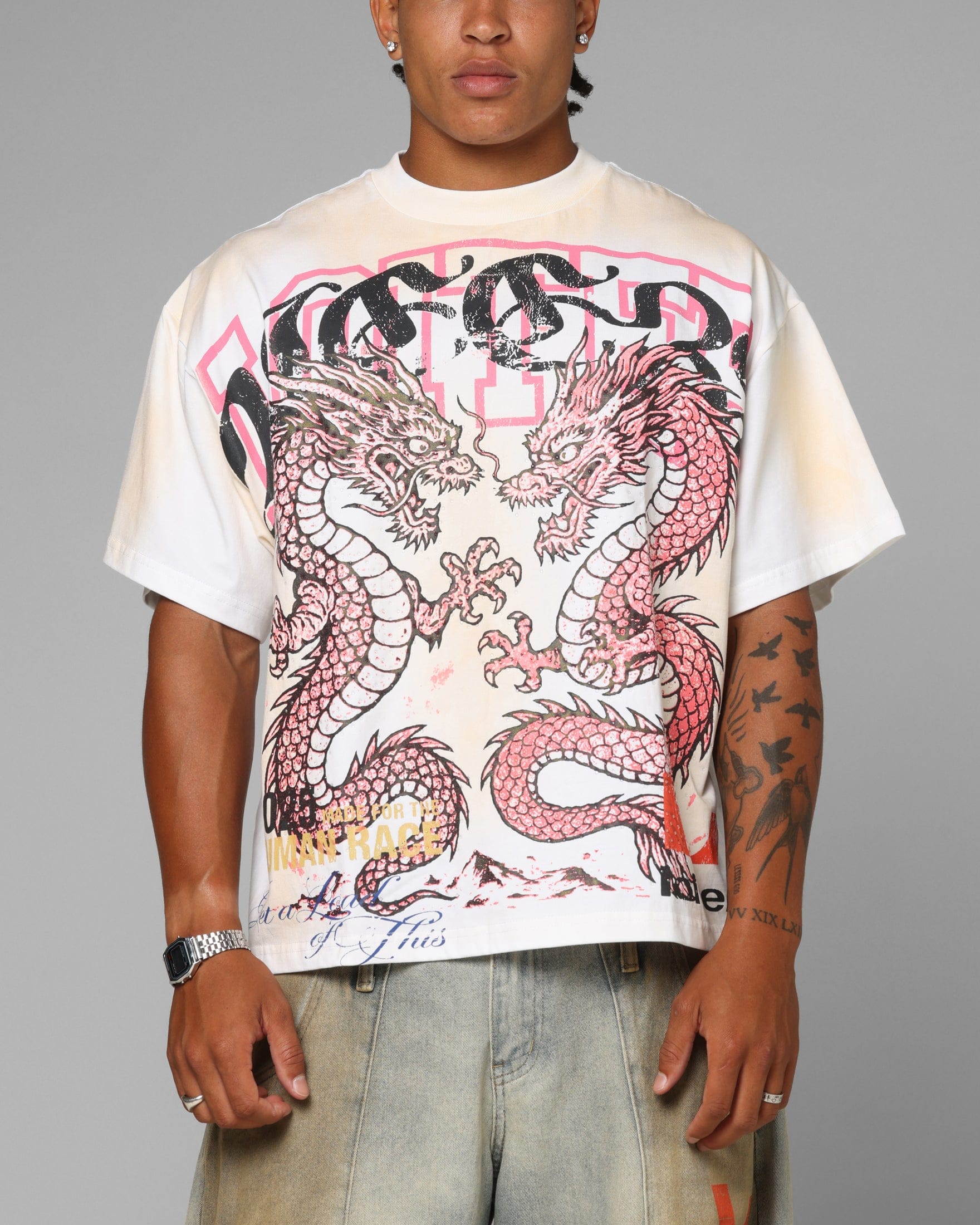 Loiter Dragon Rhinestone T - Shirt White