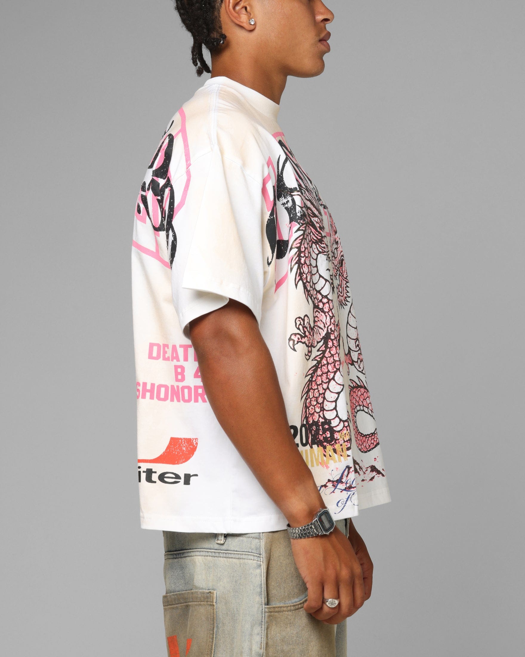 Loiter Dragon Rhinestone T - Shirt White