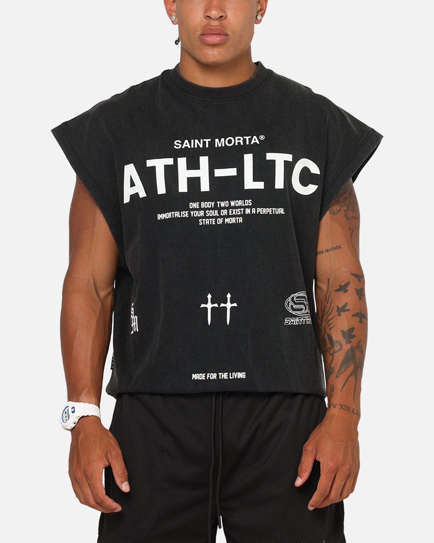 Saint Morta Athletc Cut Off Sweat T - Shirt Washed Black