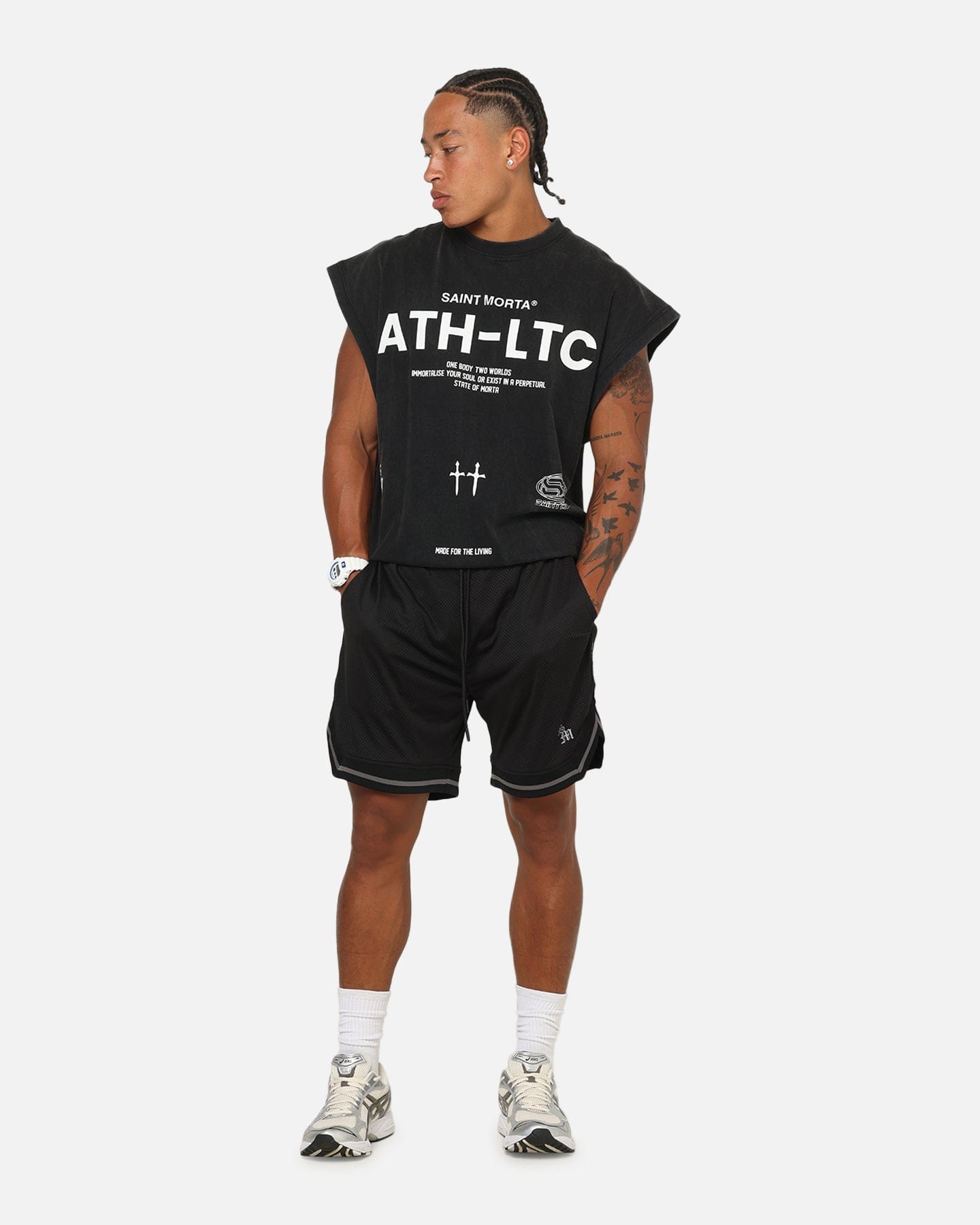 Saint Morta Athletc Cut Off Sweat T - Shirt Washed Black
