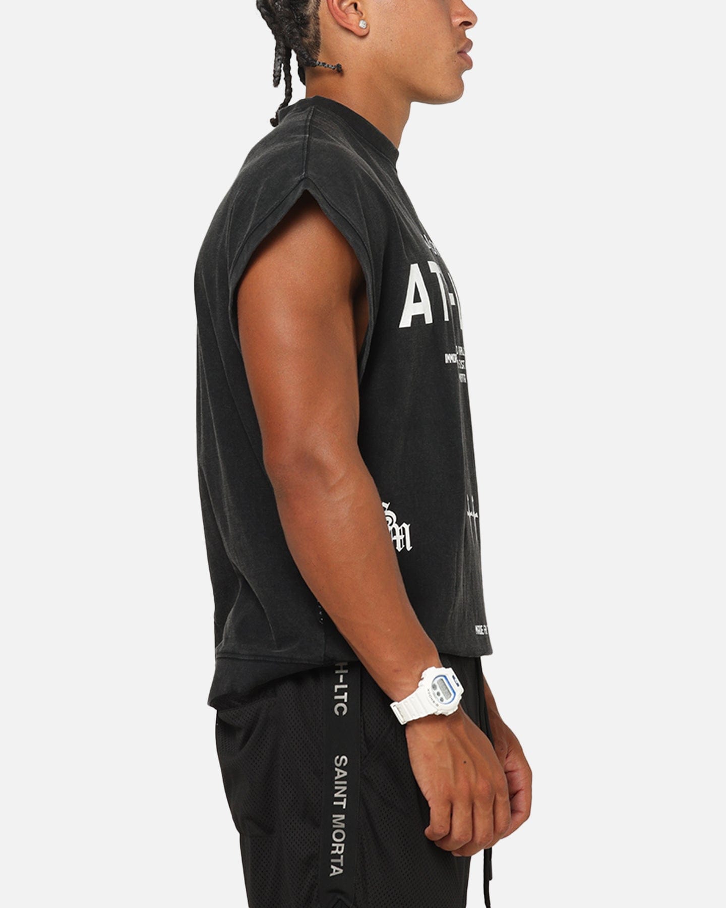 Saint Morta Athletc Cut Off Sweat T - Shirt Washed Black