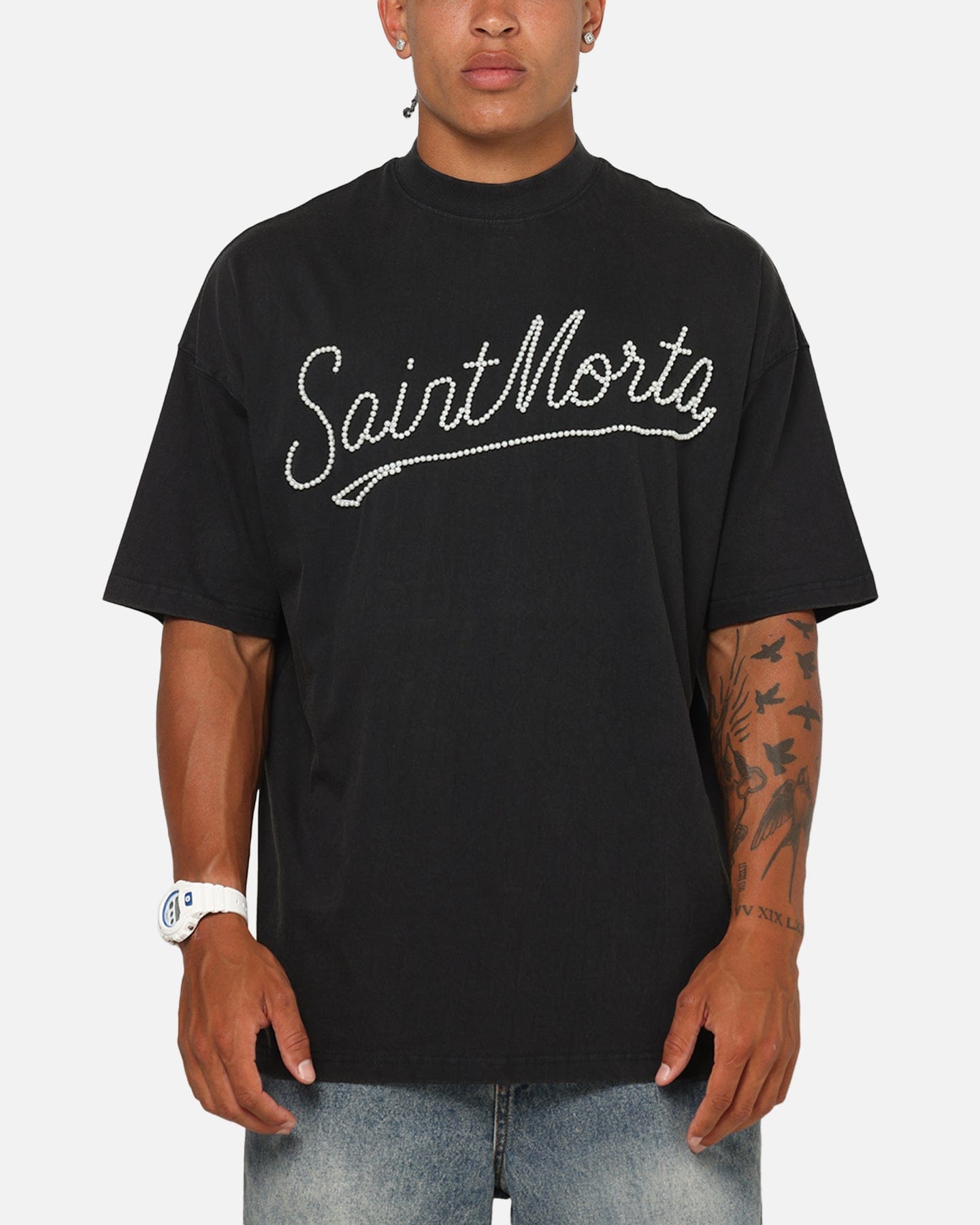 Saint Morta Pearl Script T - Shirt Vintage Black