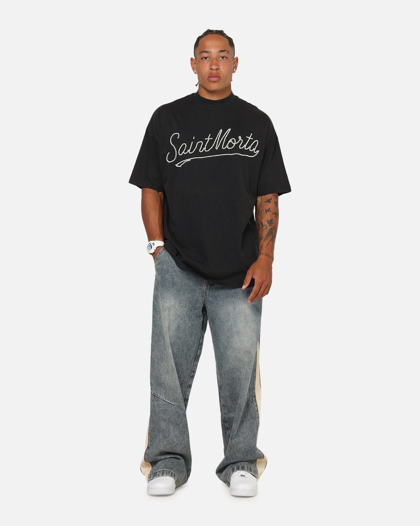 Saint Morta Pearl Script T - Shirt Vintage Black