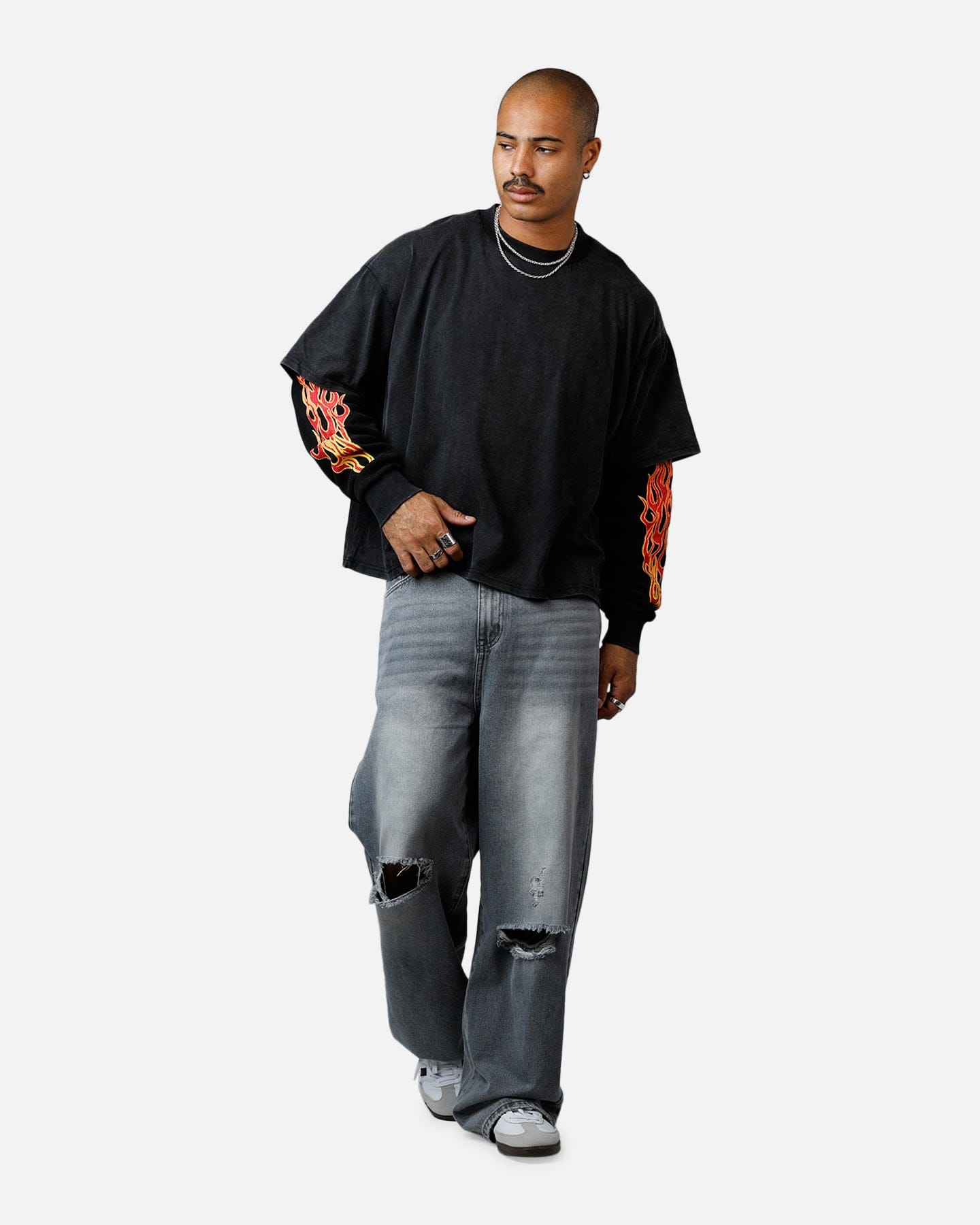 MNML Double Layer Thermal Long Sleeve T - Shirt Washed Black