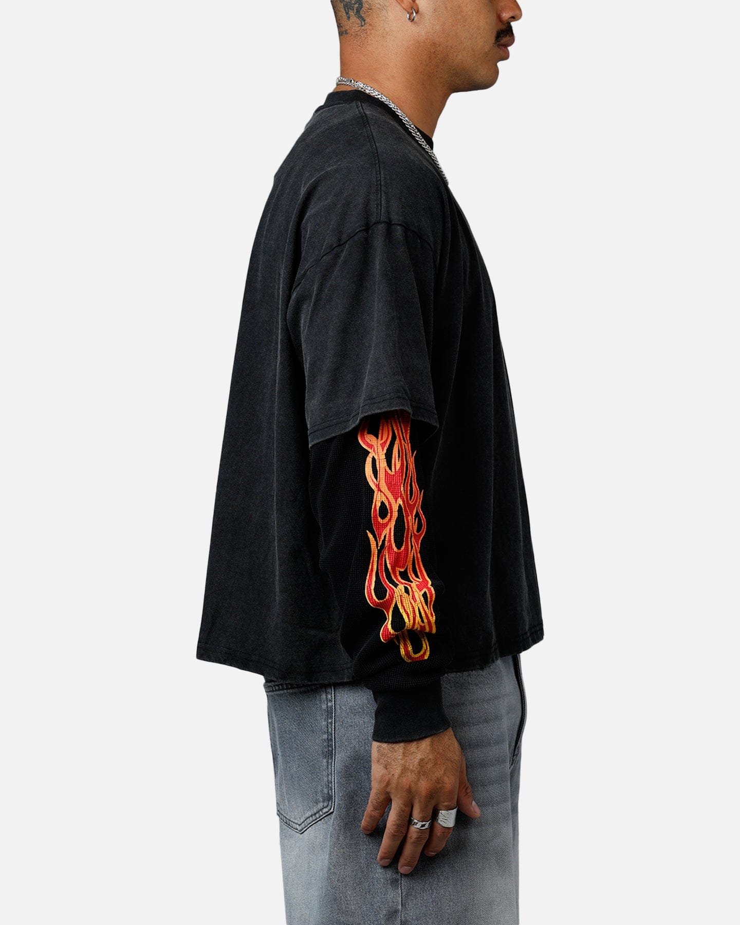 MNML Double Layer Thermal Long Sleeve T - Shirt Washed Black