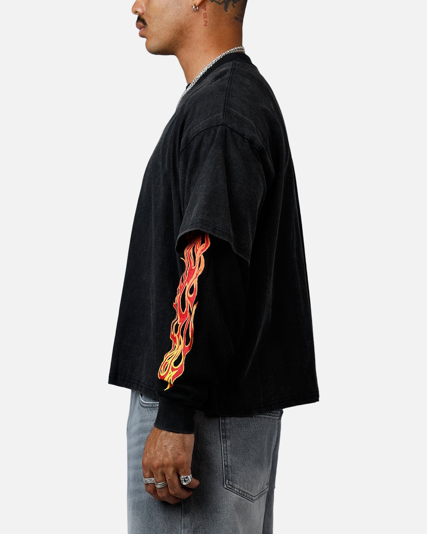 MNML Double Layer Thermal Long Sleeve T - Shirt Washed Black