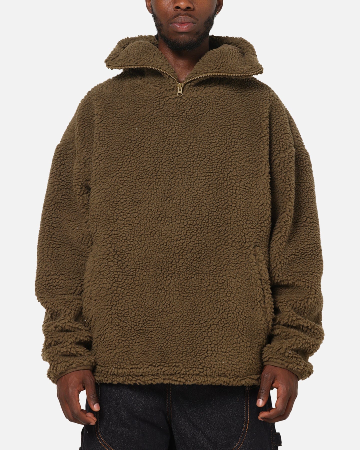 Carre Sherpa Hooded Jumper Khaki