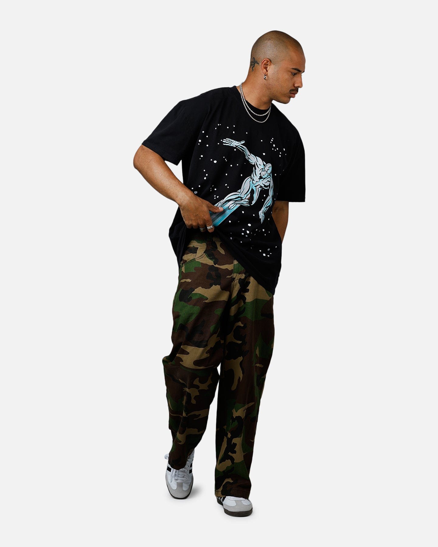 73studio Marvel Fantastic Four Silver Surfer Vintage T - Shirt Black