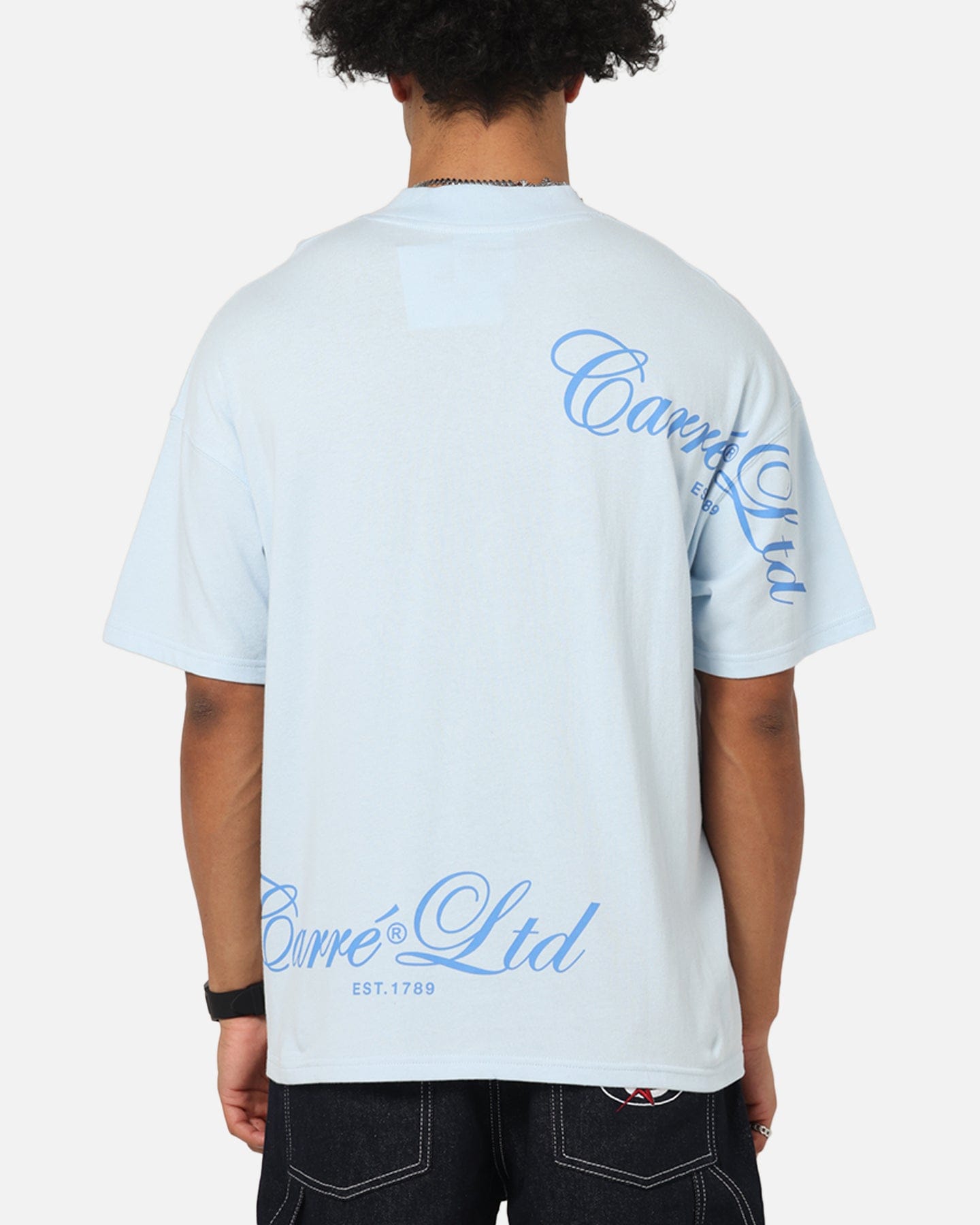 Carre Side Script Oversized T - Shirt Baby Blue