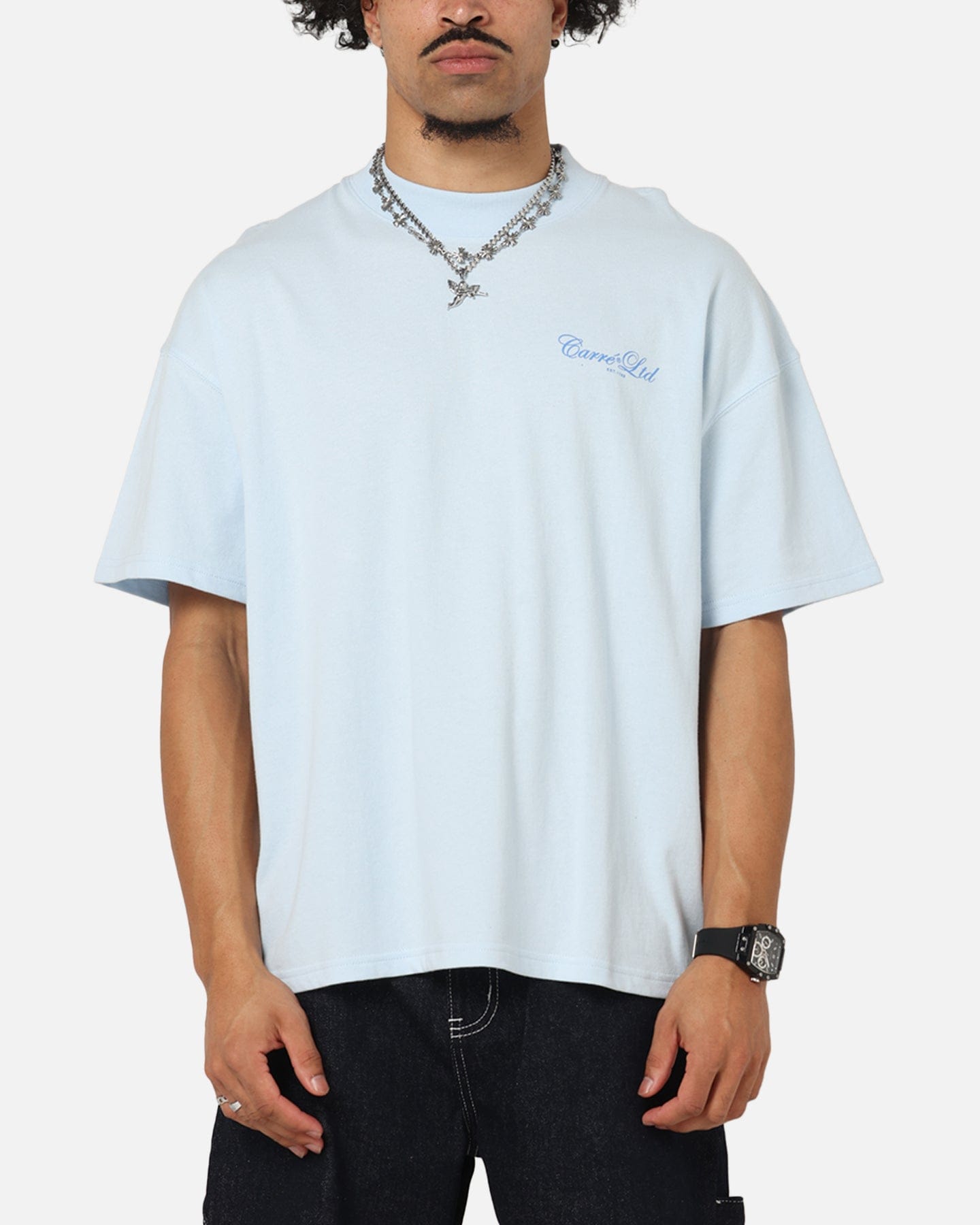 Carre Side Script Oversized T - Shirt Baby Blue