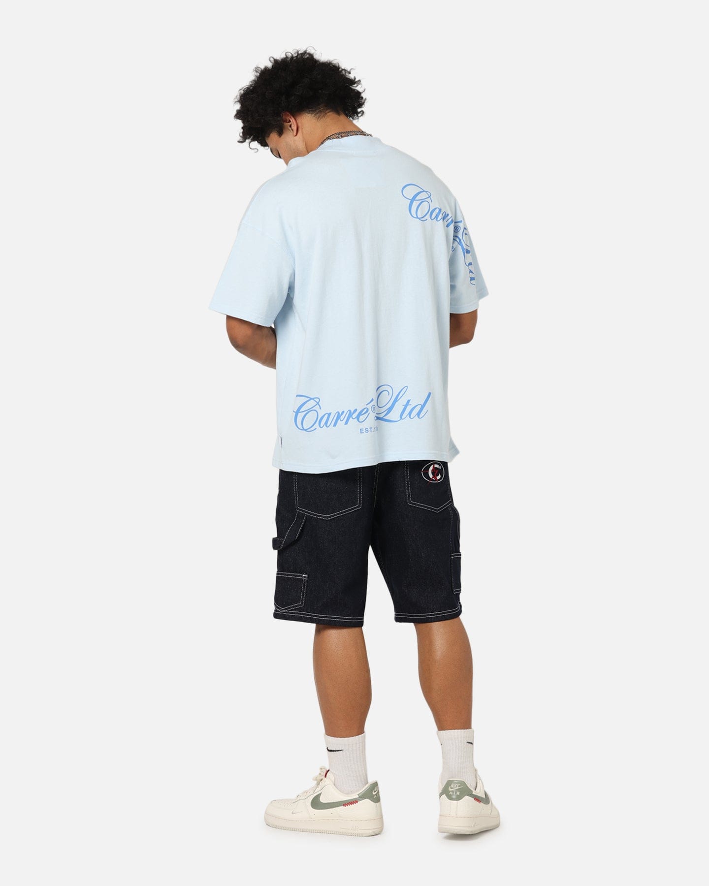 Carre Side Script Oversized T - Shirt Baby Blue