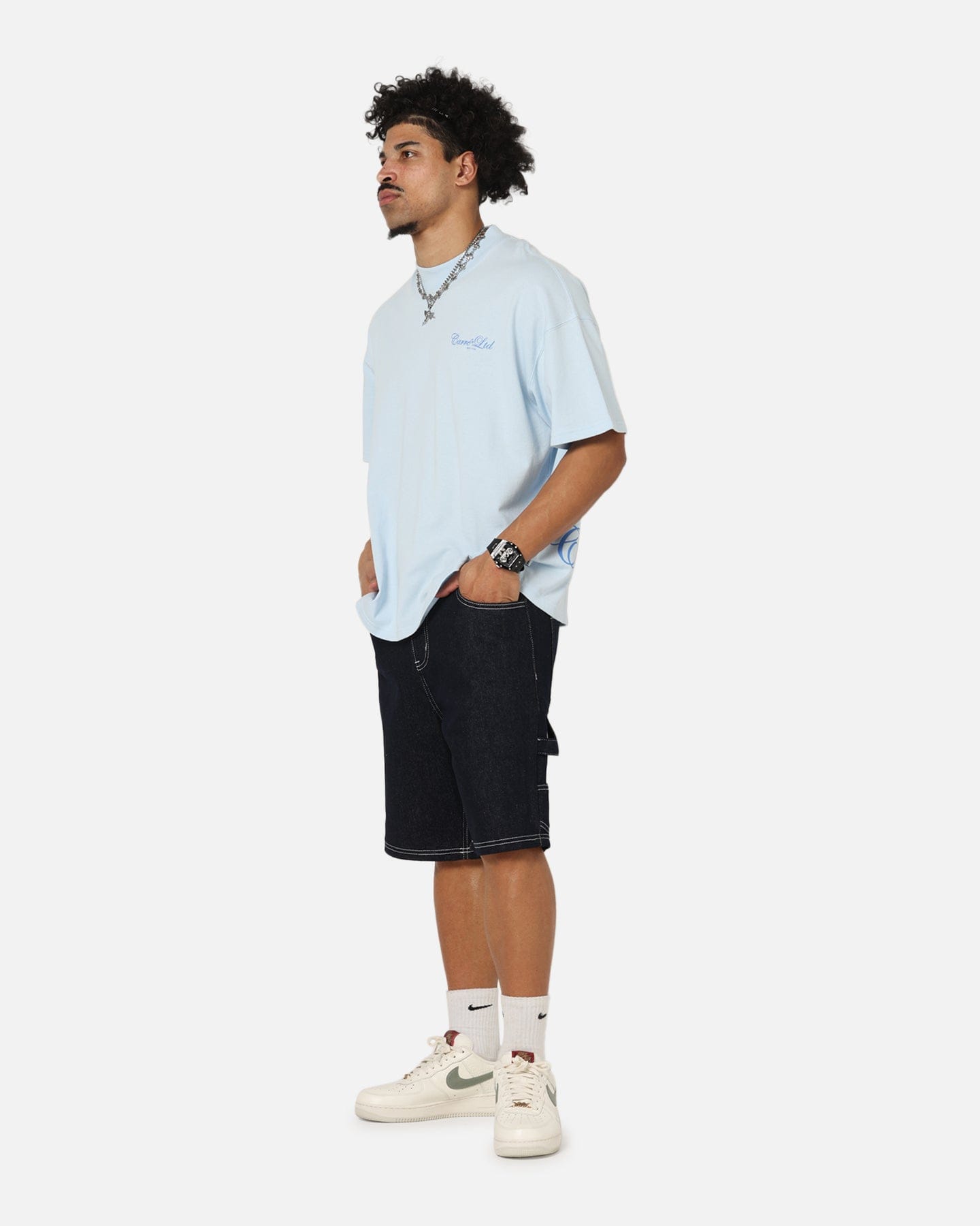 Carre Side Script Oversized T - Shirt Baby Blue