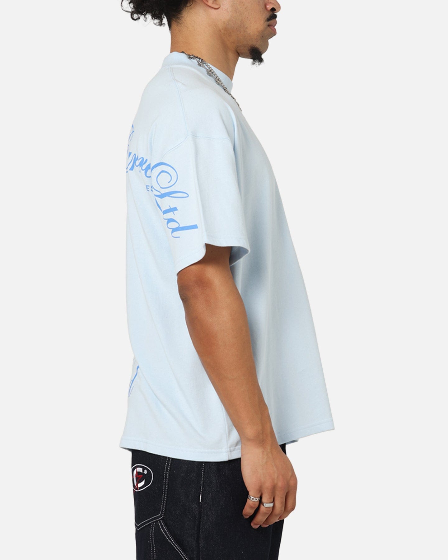 Carre Side Script Oversized T - Shirt Baby Blue
