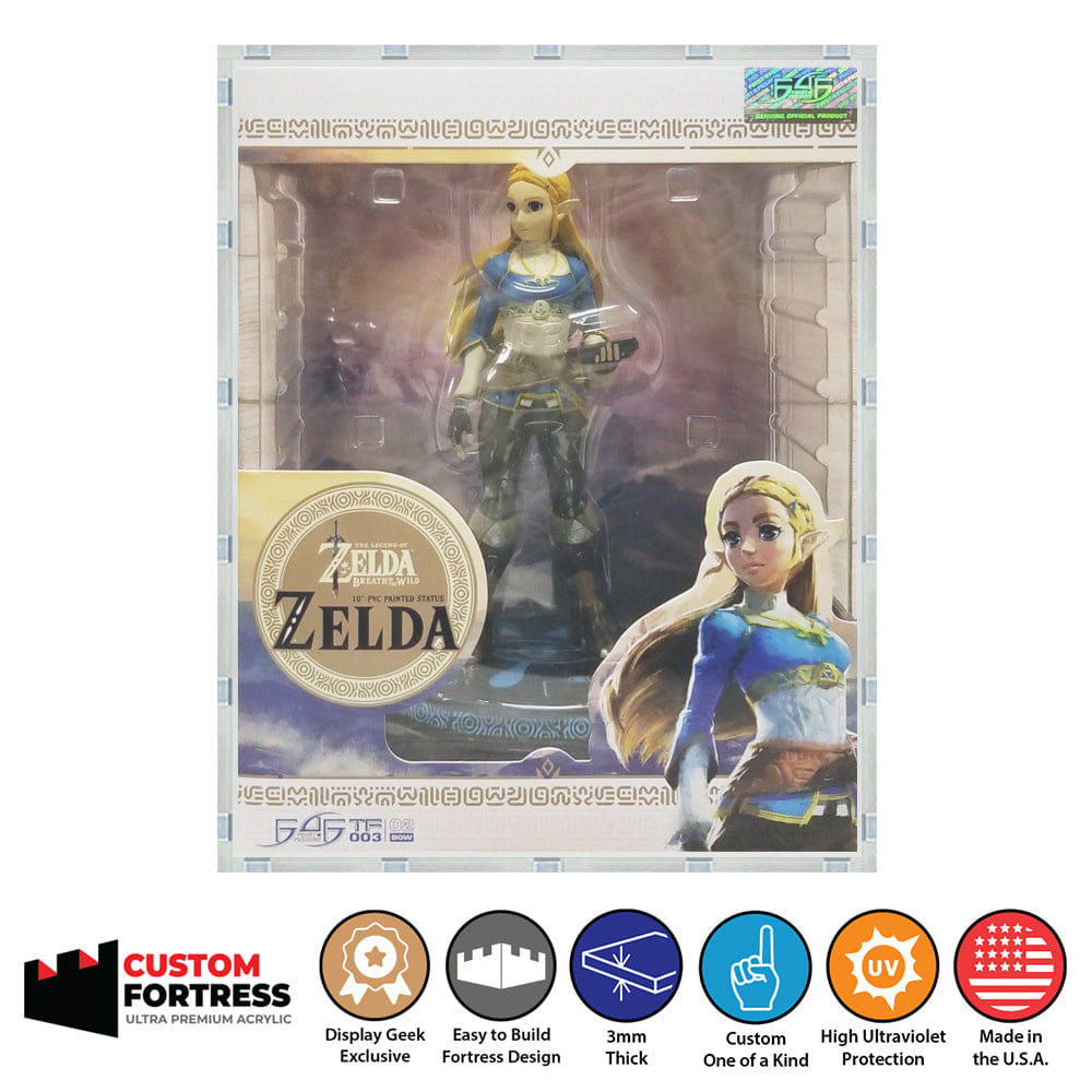 Flying Box Custom Acrylic Hard Case for Zelda Breath of the Wild PVC Statue First 4 Figures Box (3 mm thick, UV Resistant) Fits 11.1h x 8.75w x 8d