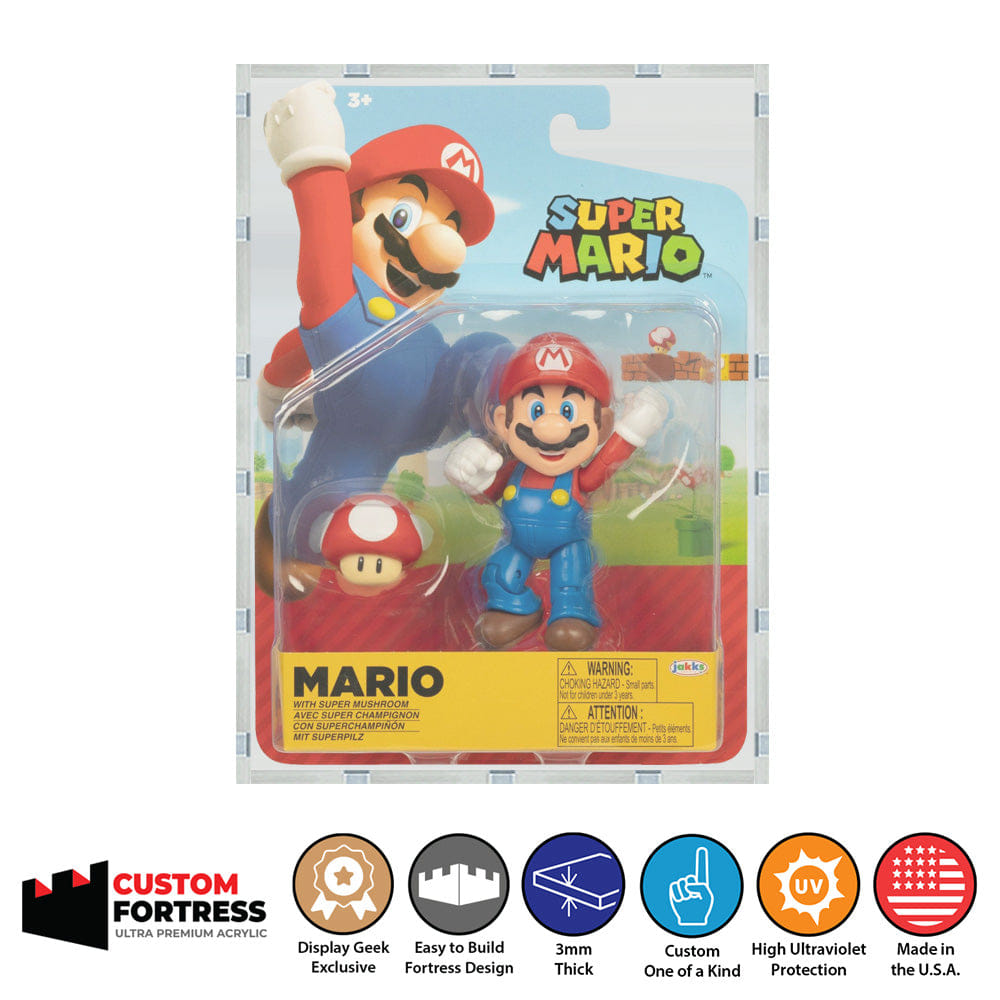 Flying Box Custom Acrylic Hard Case for SUPER MARIO Jakks Pacific Action Figure Box (3 mm thick, UV Resistant) Fits 9h x 6.5w x 2.5d