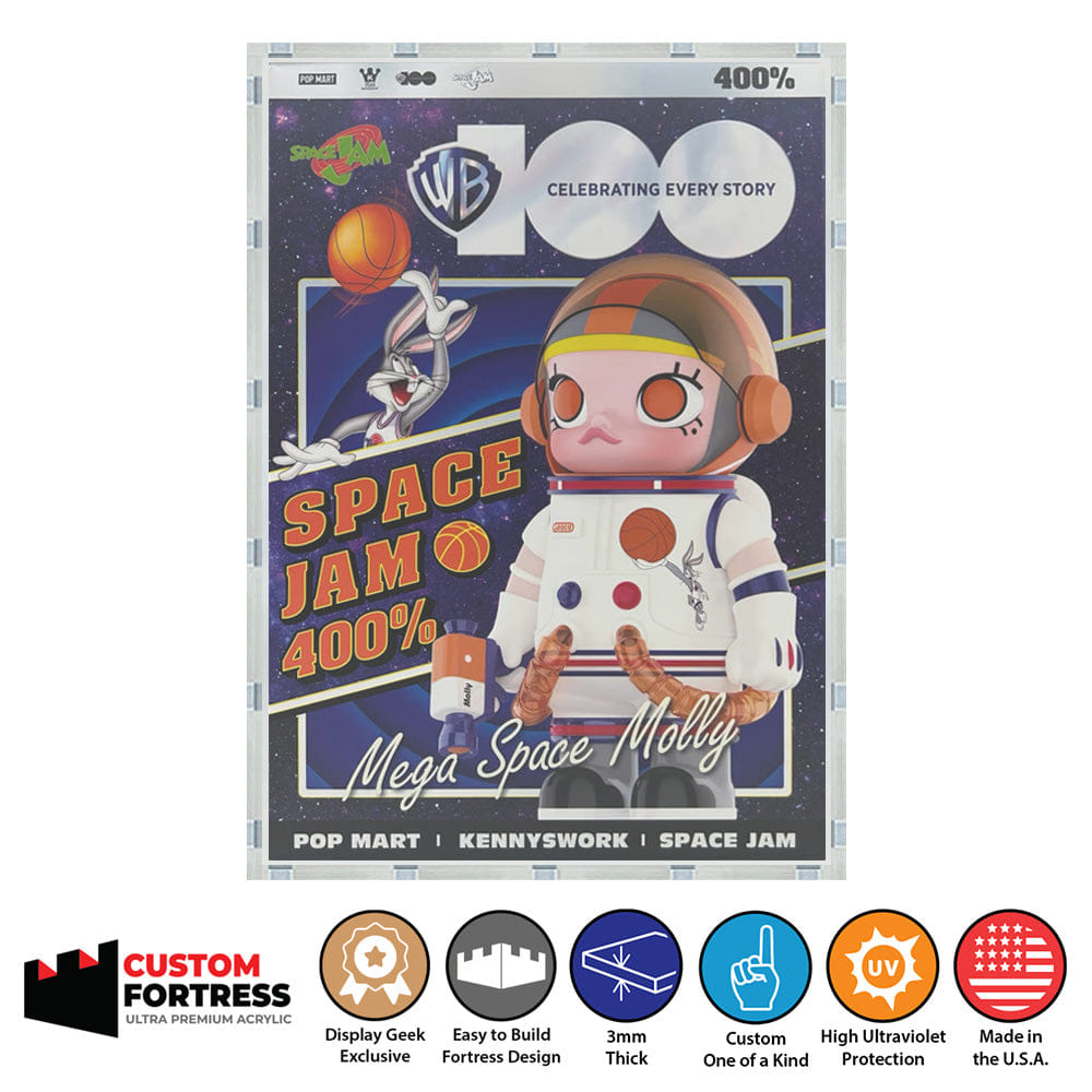 Flying Box Custom Acrylic Hard Case for MEGA SPACE MOLLY 400% SPACE JAM Pop Mart Figure Box (3 mm thick, UV Resistant) Fits 13.3h x 9.25w x 6.9d