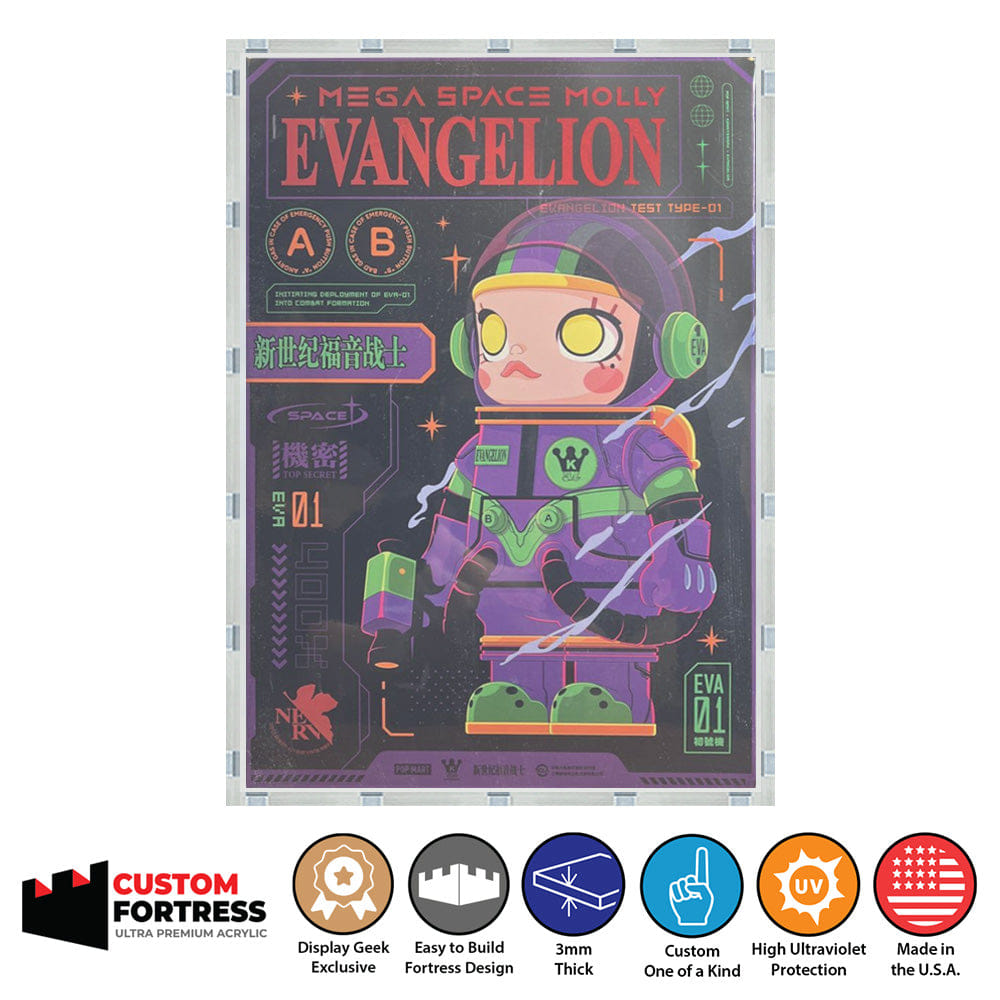 Flying Box Custom Acrylic Hard Case for MEGA SPACE MOLLY 400% EVANGELION Pop Mart Figure Box (3 mm thick, UV Resistant) Fits 13.3h x 9.25w x 6.9d
