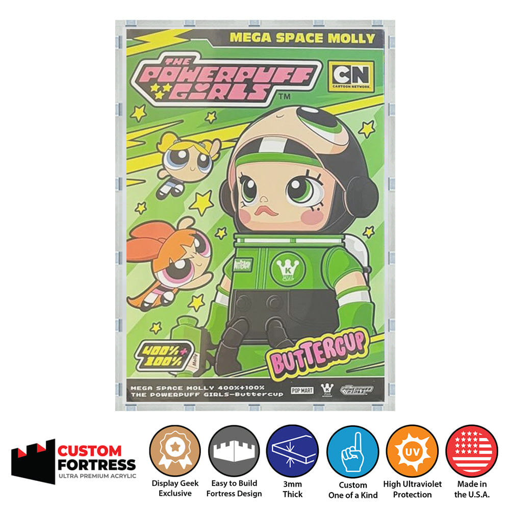 Flying Box Custom Acrylic Hard Case for MEGA SPACE MOLLY 400% POWERPUFF GIRLS BUTTERCUP Pop Mart Figure Box (3 mm thick, UV Resistant) Fits 13.3h x 9.25w x 6.9d