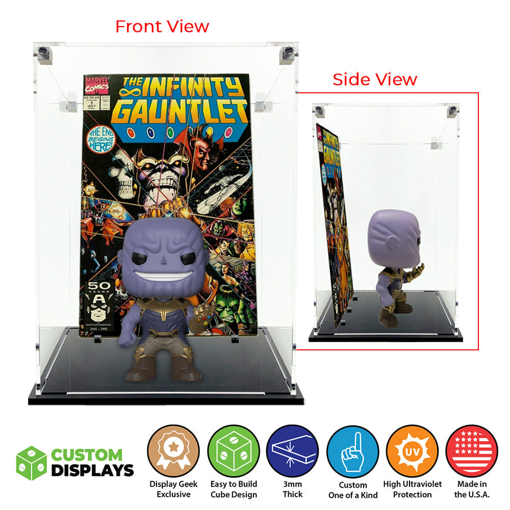 Flying Box Custom Acrylic Display Case for COMIC BOOK & FIGURE COMBO (3 mm thick, UV Resistant) Display Size 10.5h x 8w x 4.9d