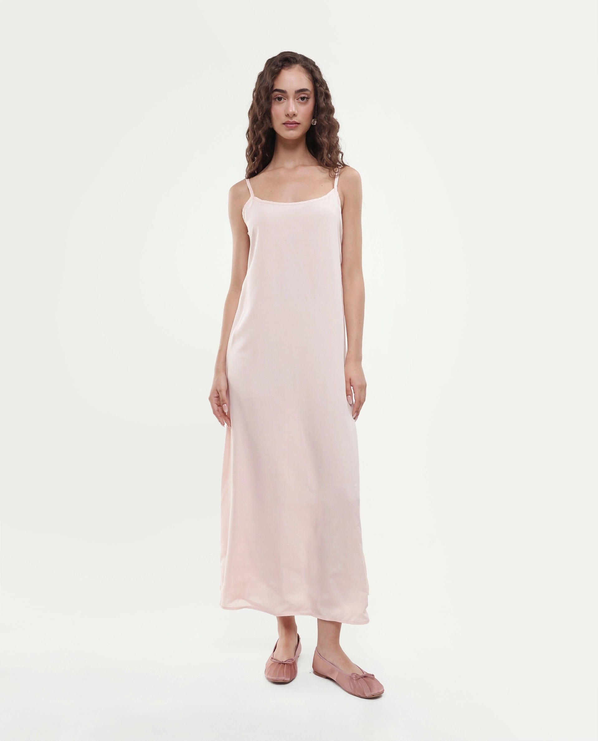 Rareism Women's Rumink Pastel Pink Viscose Band Collar Button A - Line Printed Dress