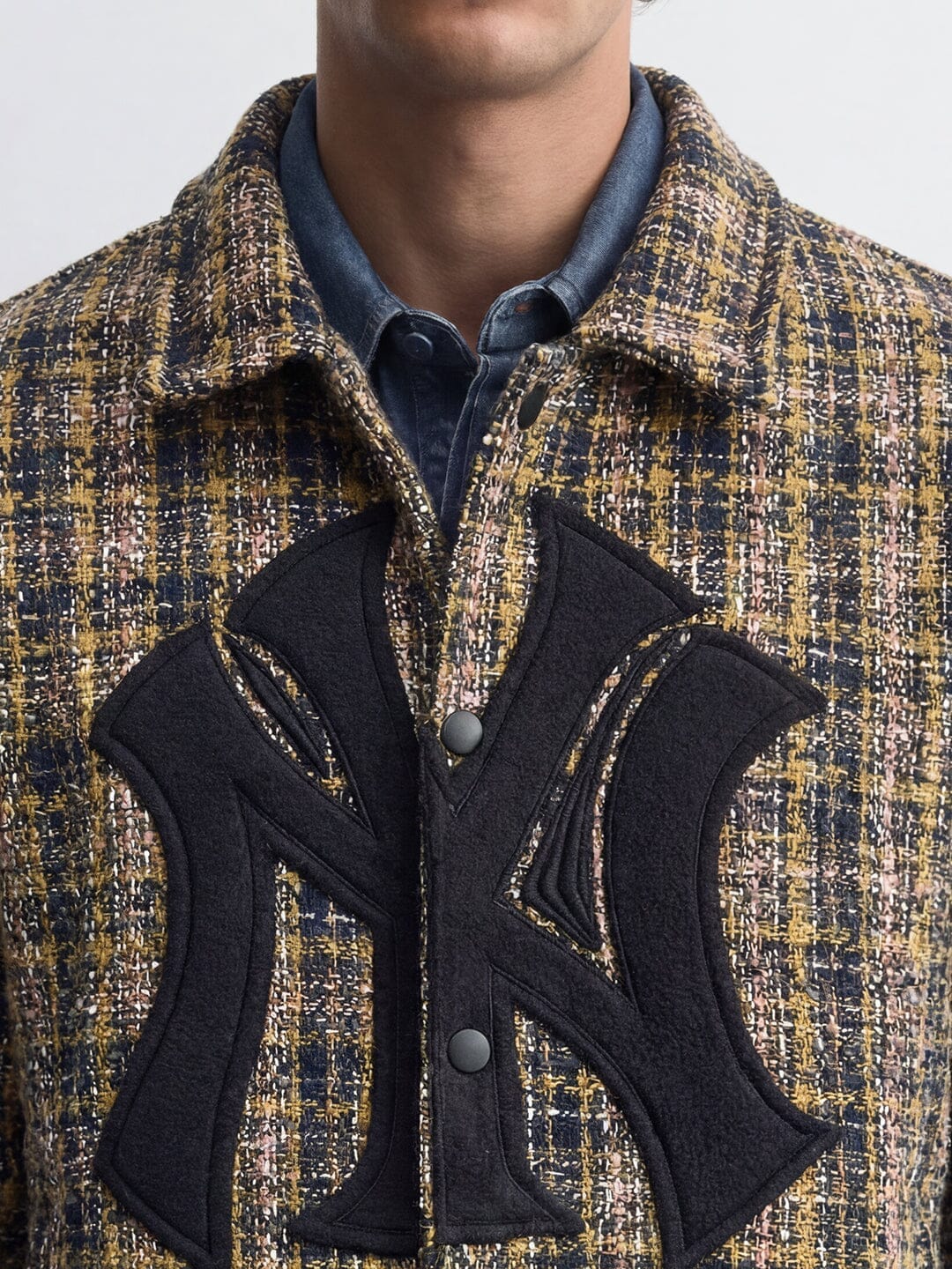 Yellow Tweed Ny Applique Bomber Jacket