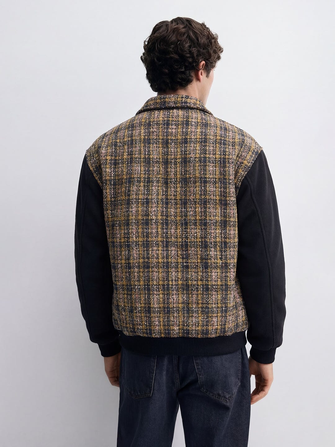 Yellow Tweed Ny Applique Bomber Jacket