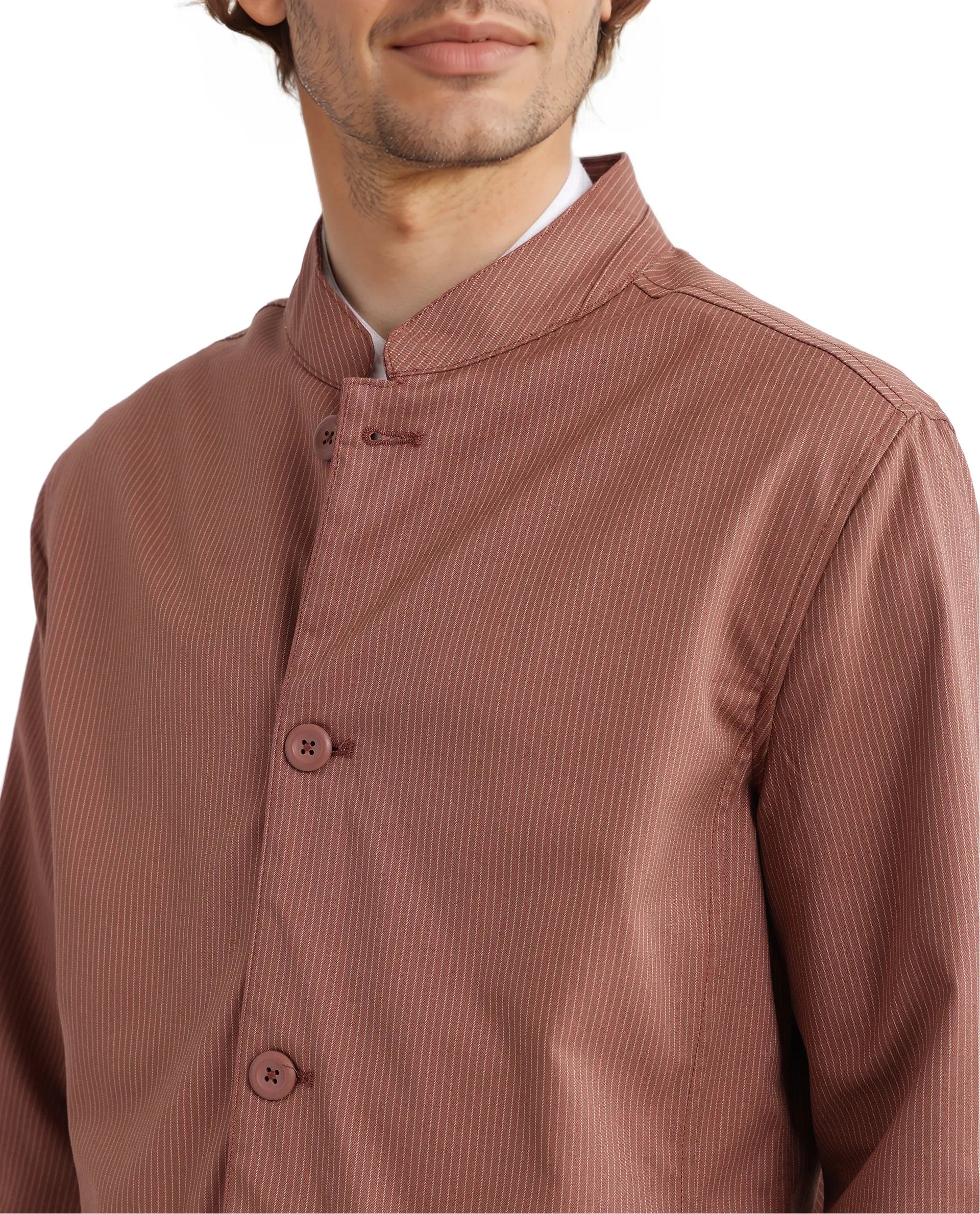 RARE Rabbit Men's Glewt Rust Striped Print Regular Fit Full Sleeve Spread Collar Jacket