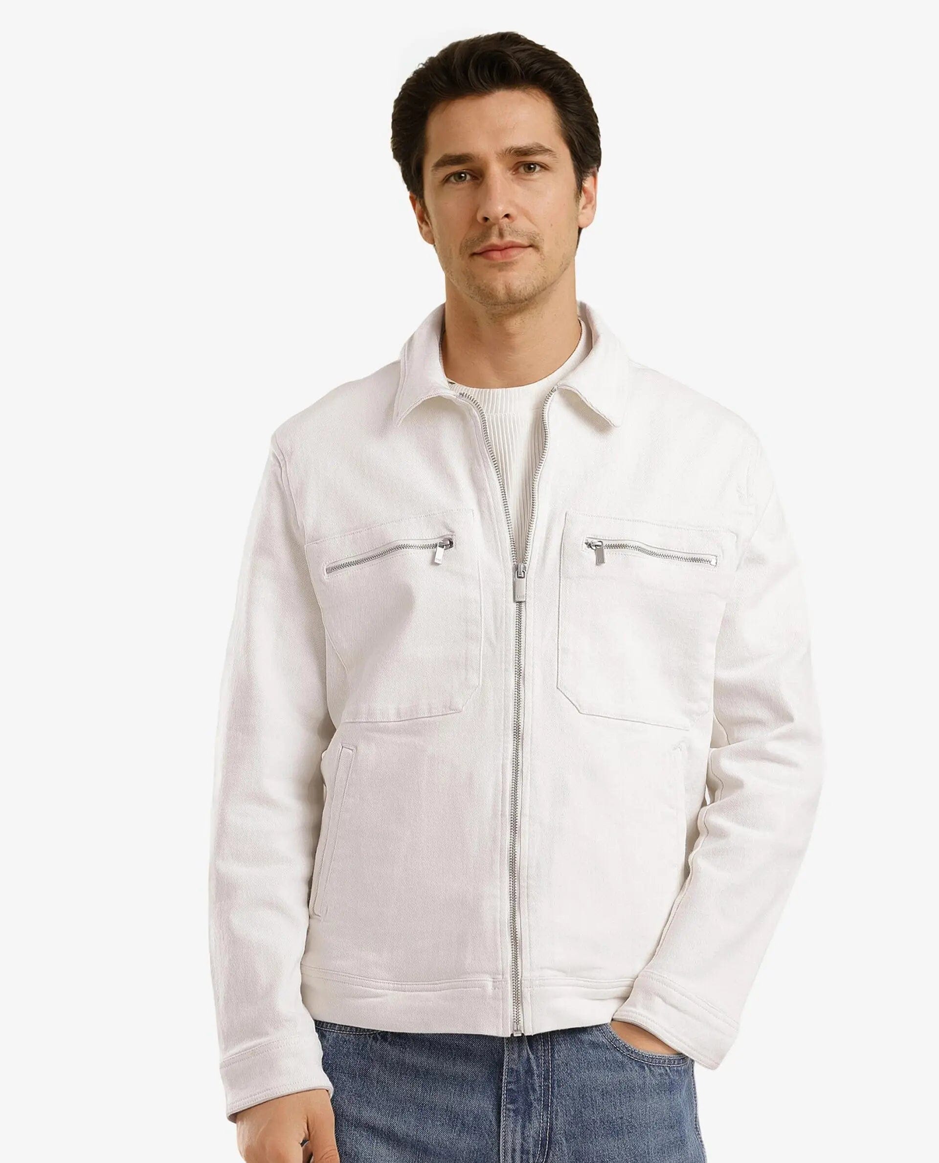 RARE Rabbit Men's Denner Off White Cotton Plain Relaxed Fit Full Sleeve Spread Collar Jacket