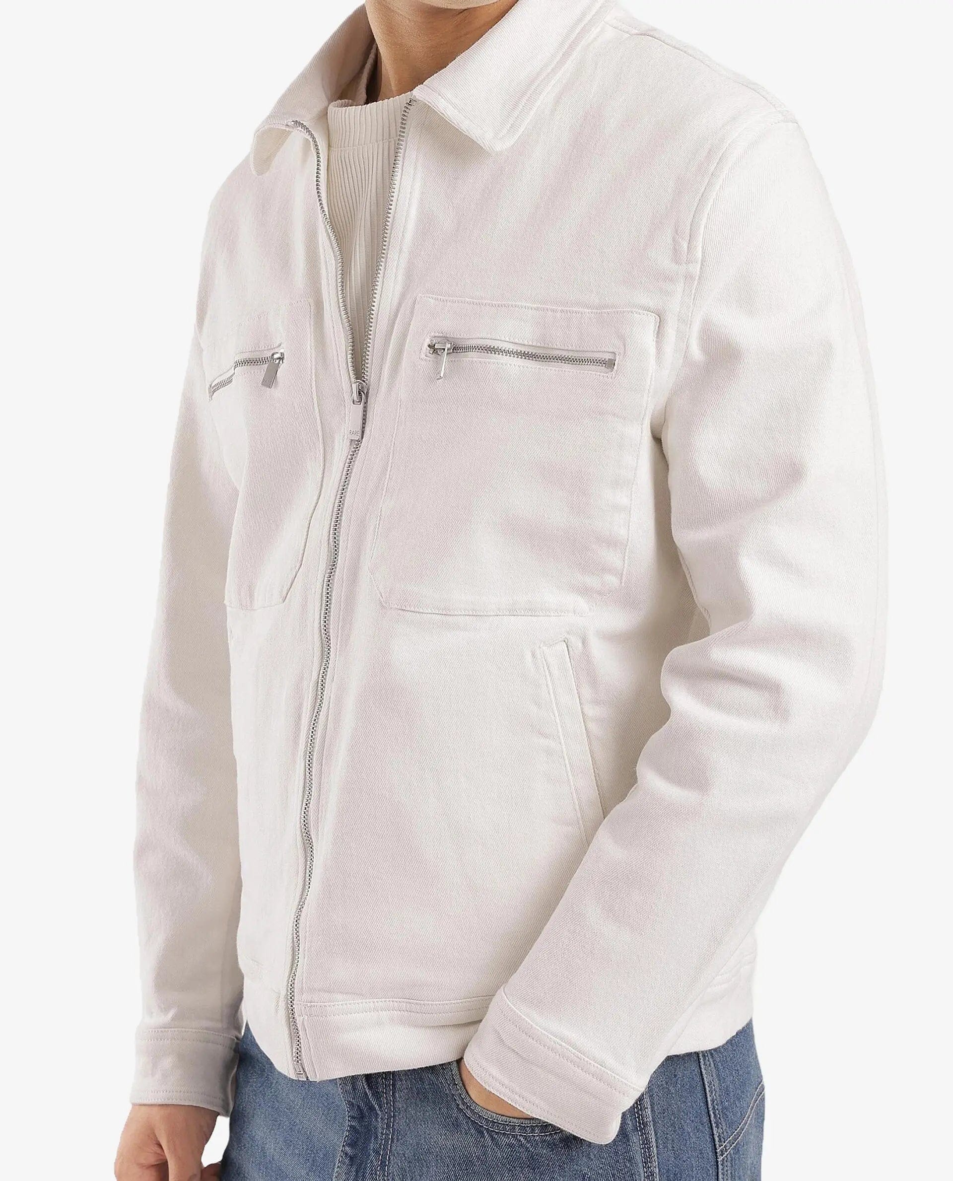 RARE Rabbit Men's Denner Off White Cotton Plain Relaxed Fit Full Sleeve Spread Collar Jacket