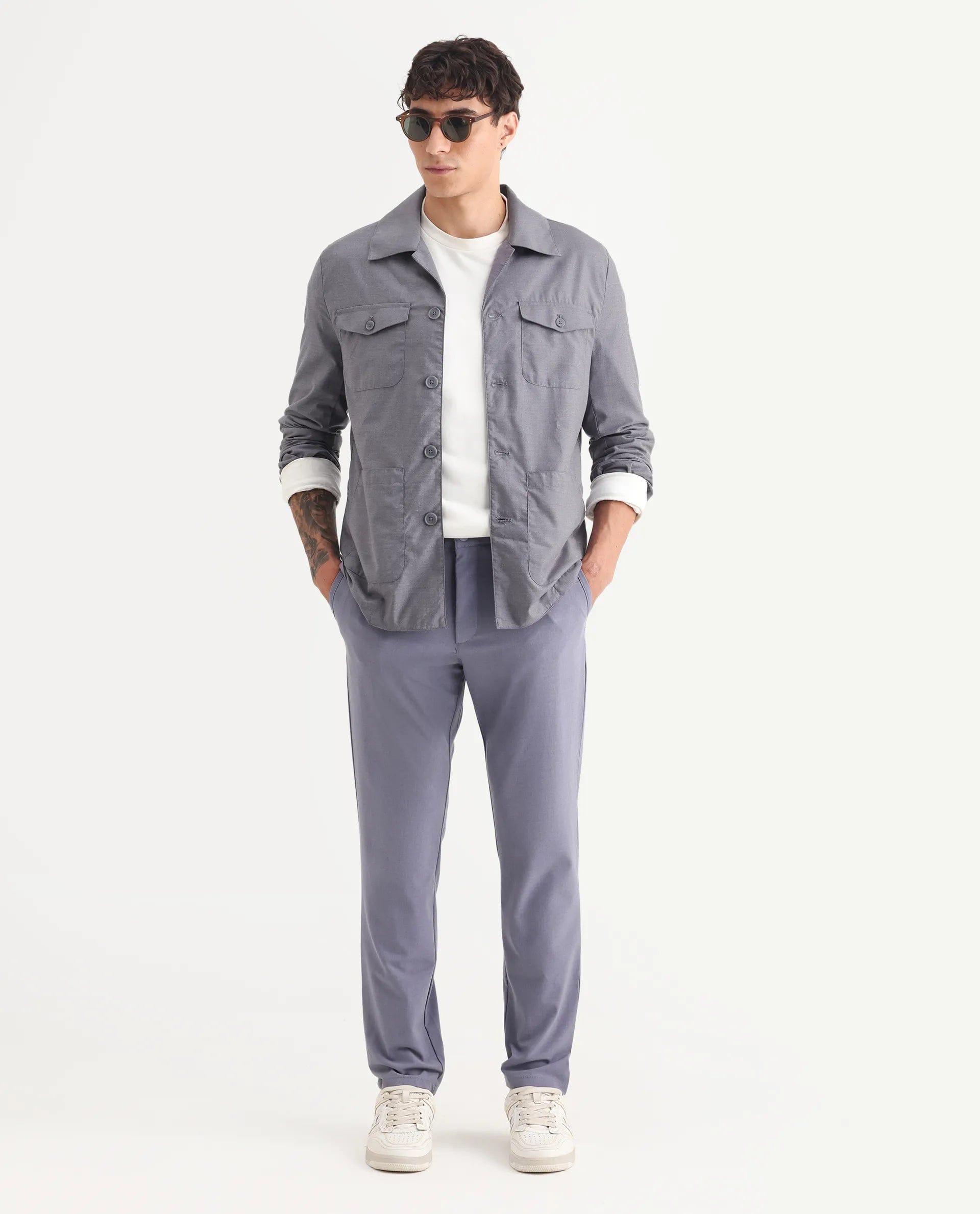 RARE Rabbit Men's Echos Purple Cotton Plain Relaxed Fit Full Sleeve Lapel Neck Jacket