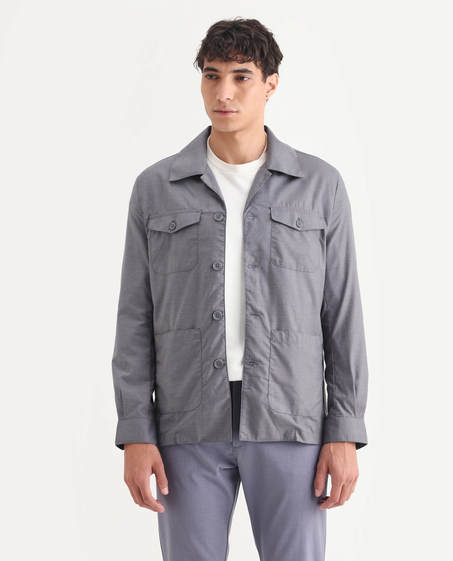 RARE Rabbit Men's Echos Purple Cotton Plain Relaxed Fit Full Sleeve Lapel Neck Jacket