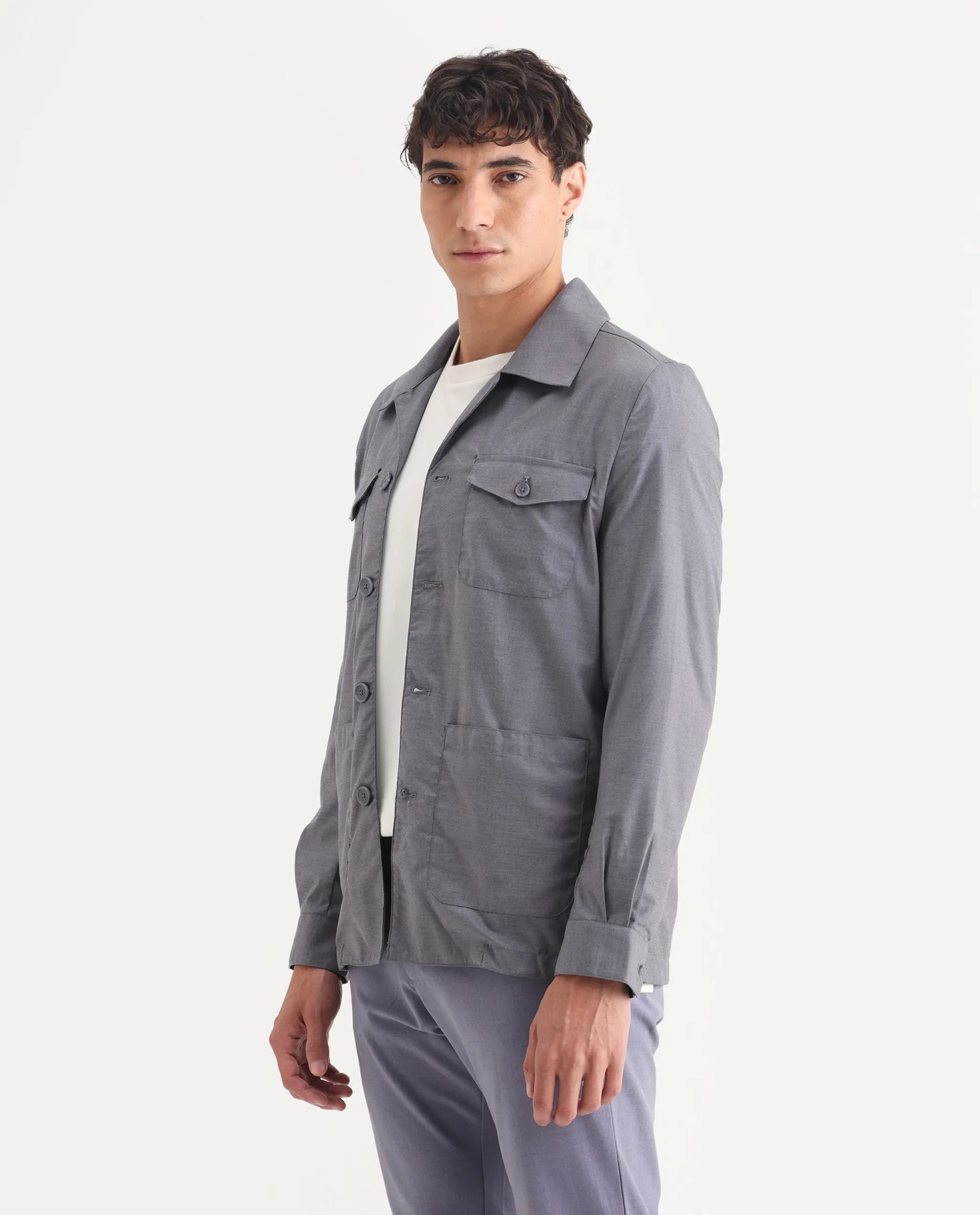 RARE Rabbit Men's Echos Purple Cotton Plain Relaxed Fit Full Sleeve Lapel Neck Jacket