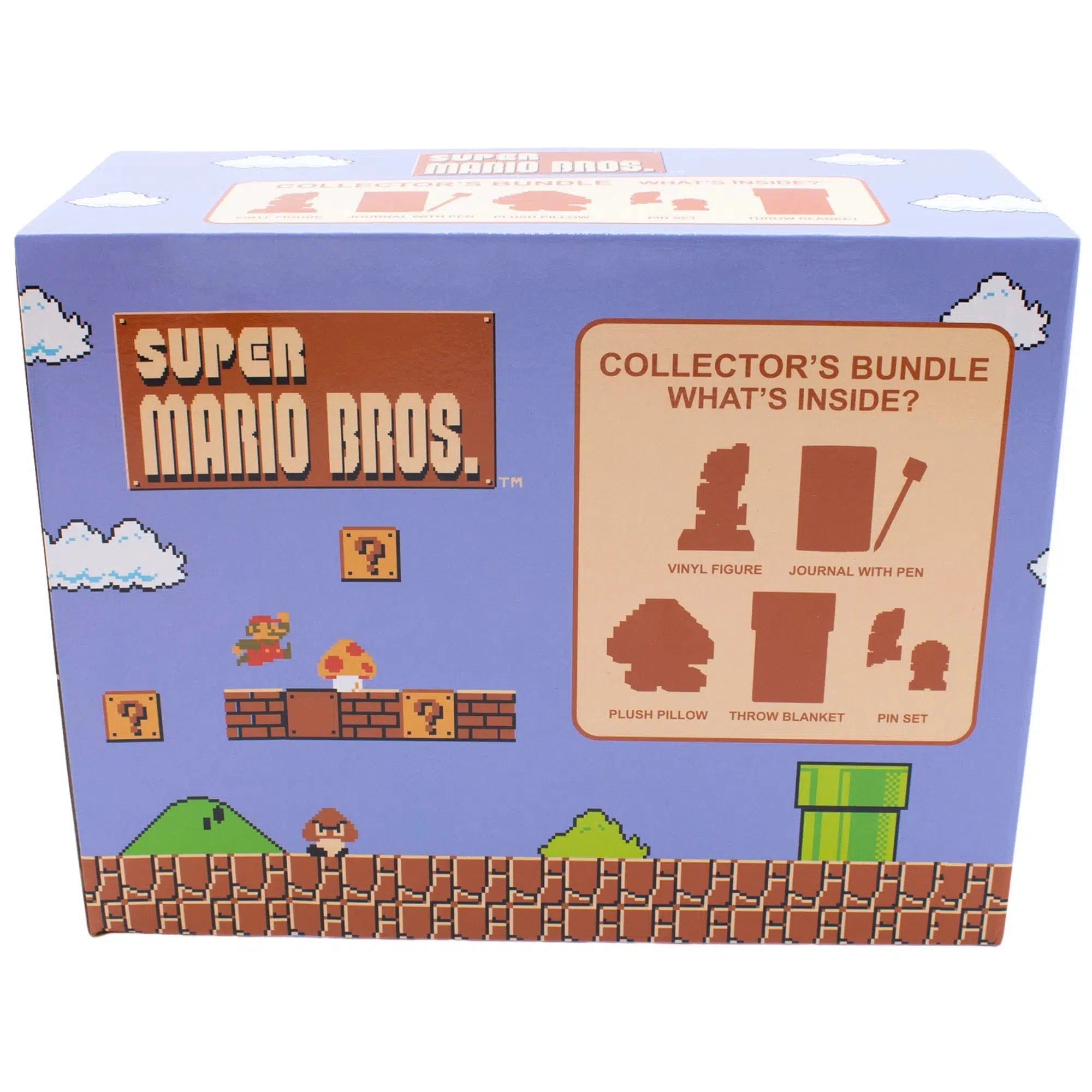 Culturefly Super Mario Bros. - Overworld Collector's Gift Box Set - Culturefly - Plush Pillow, Throw Blanket, Pin Badge, Notebook & Pen, Vinyl Figure