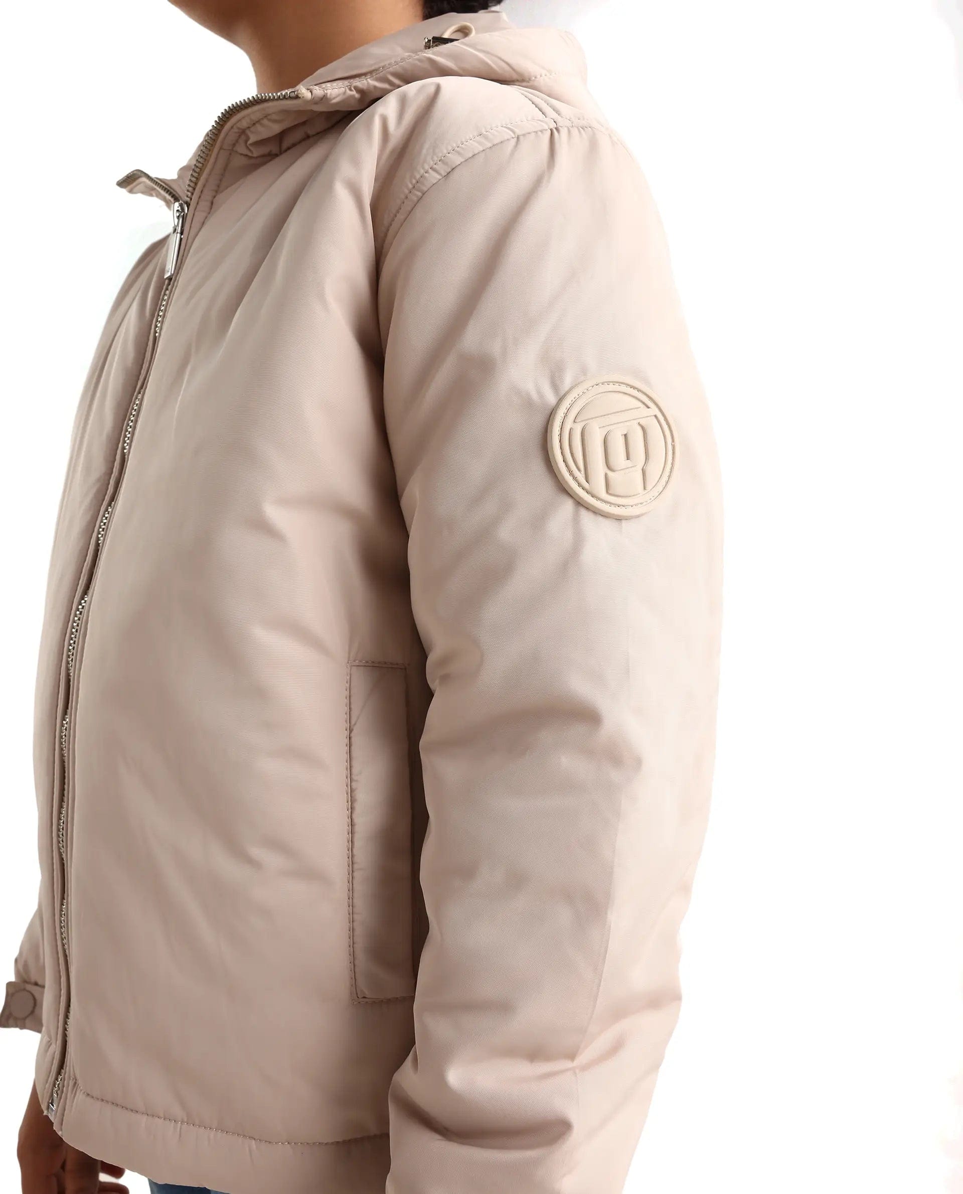 Rare Ones Kids Kost - K Beige Polyester Zipper Closure Hooded Plain Full Sleeves Regular Fit Jacket