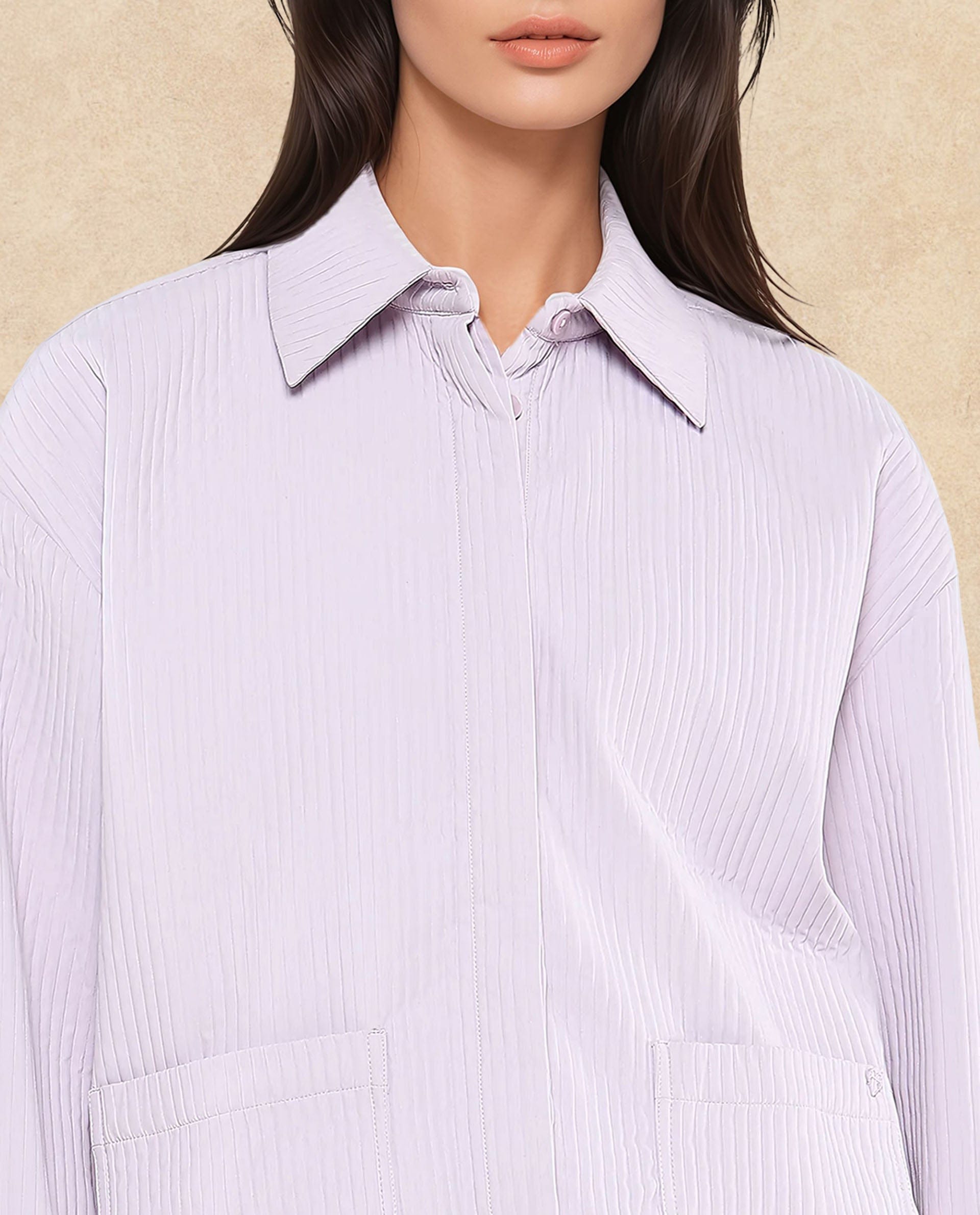 Rareism Women's Albury Dusky Purple Polyester Drop Collar Plain Cuffed Sleeve Boxy Fit Jacket