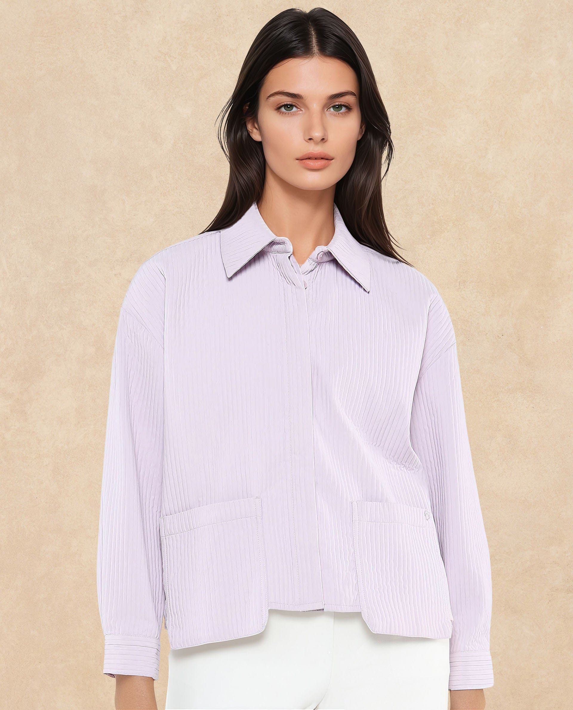 Rareism Women's Albury Dusky Purple Polyester Drop Collar Plain Cuffed Sleeve Boxy Fit Jacket