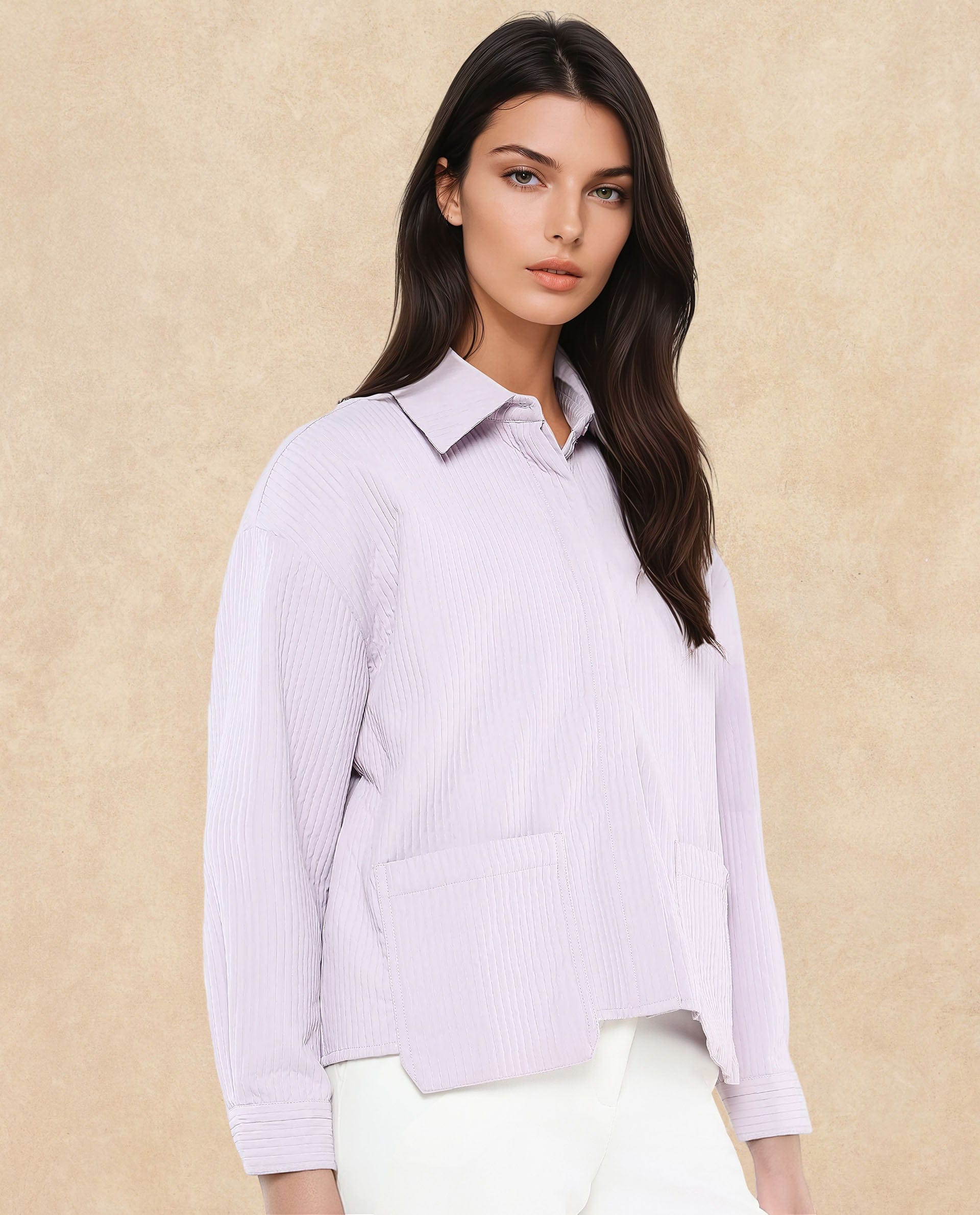 Rareism Women's Albury Dusky Purple Polyester Drop Collar Plain Cuffed Sleeve Boxy Fit Jacket