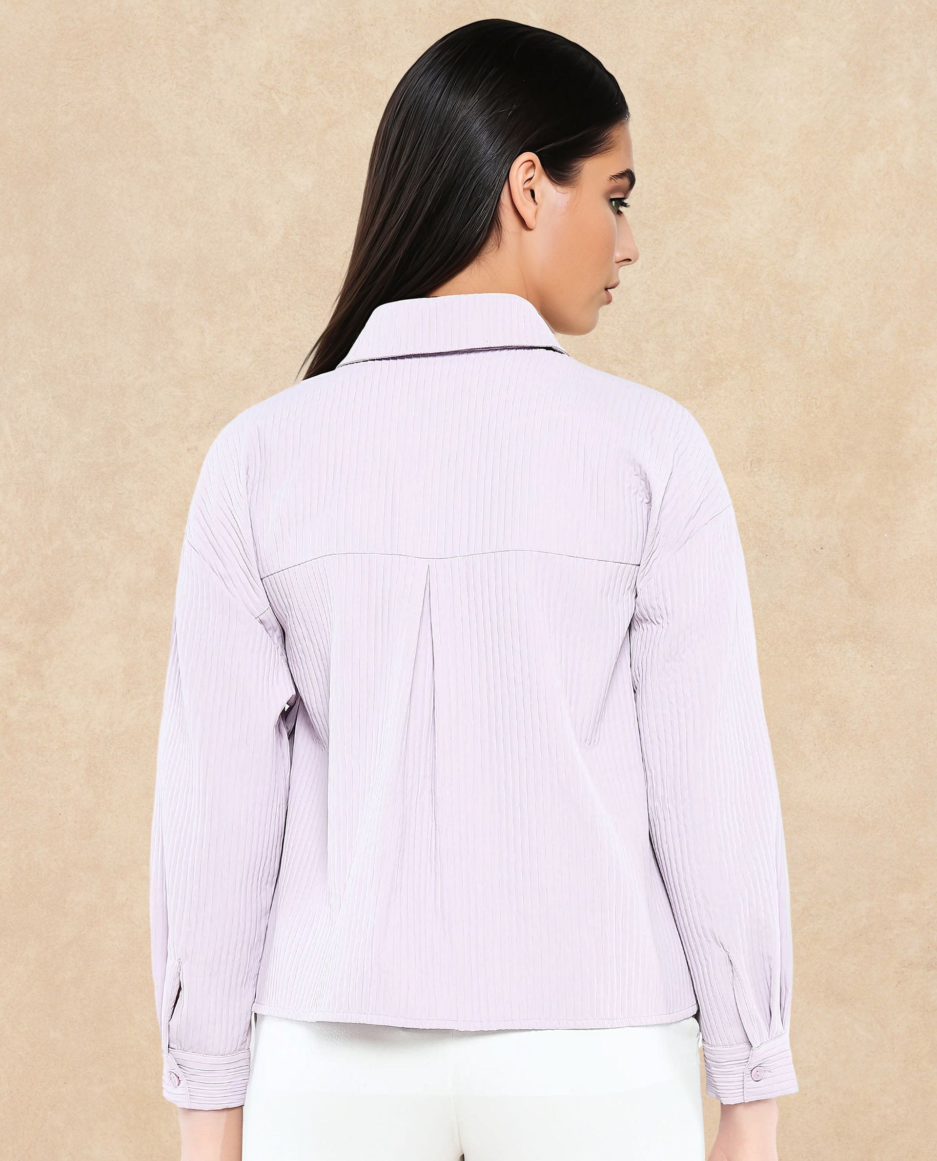 Rareism Women's Albury Dusky Purple Polyester Drop Collar Plain Cuffed Sleeve Boxy Fit Jacket